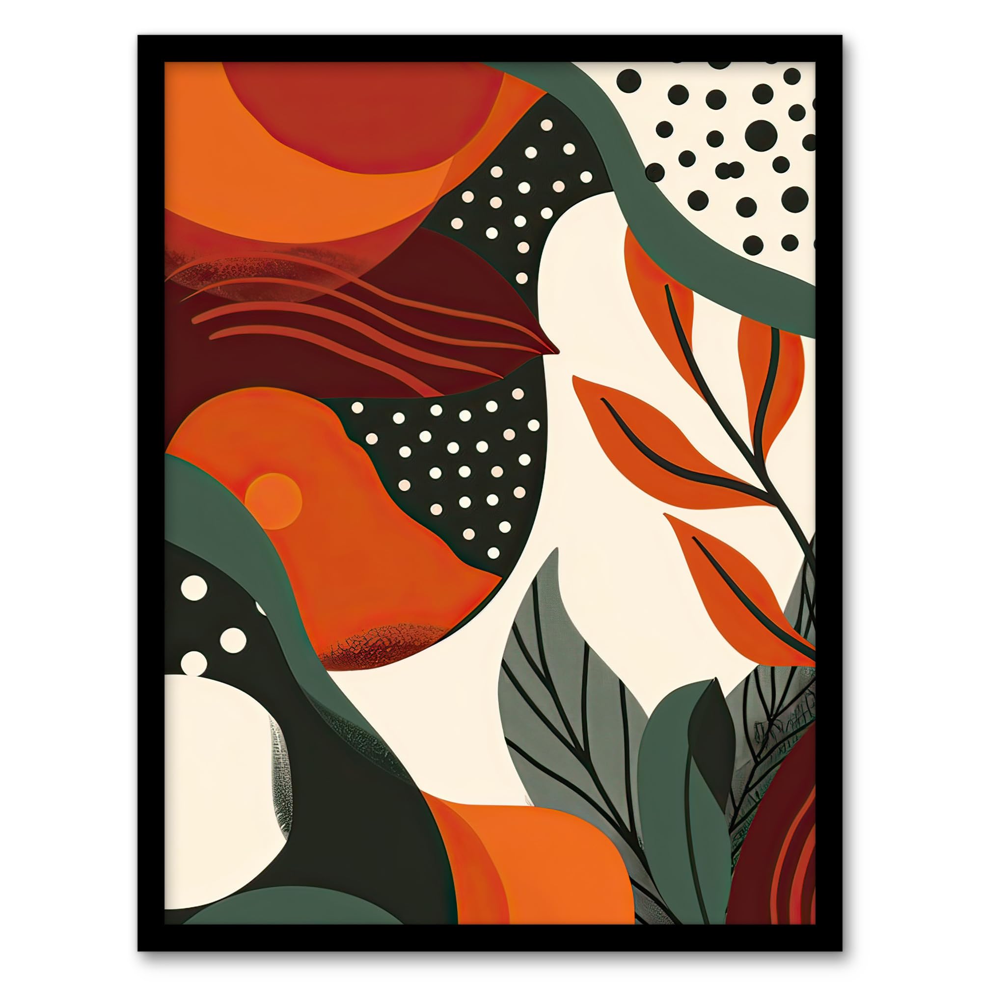 Artery8 Abstract Botanical Sunrise Design Orange Bold Living Room Artwork Framed Wall Art Print A4