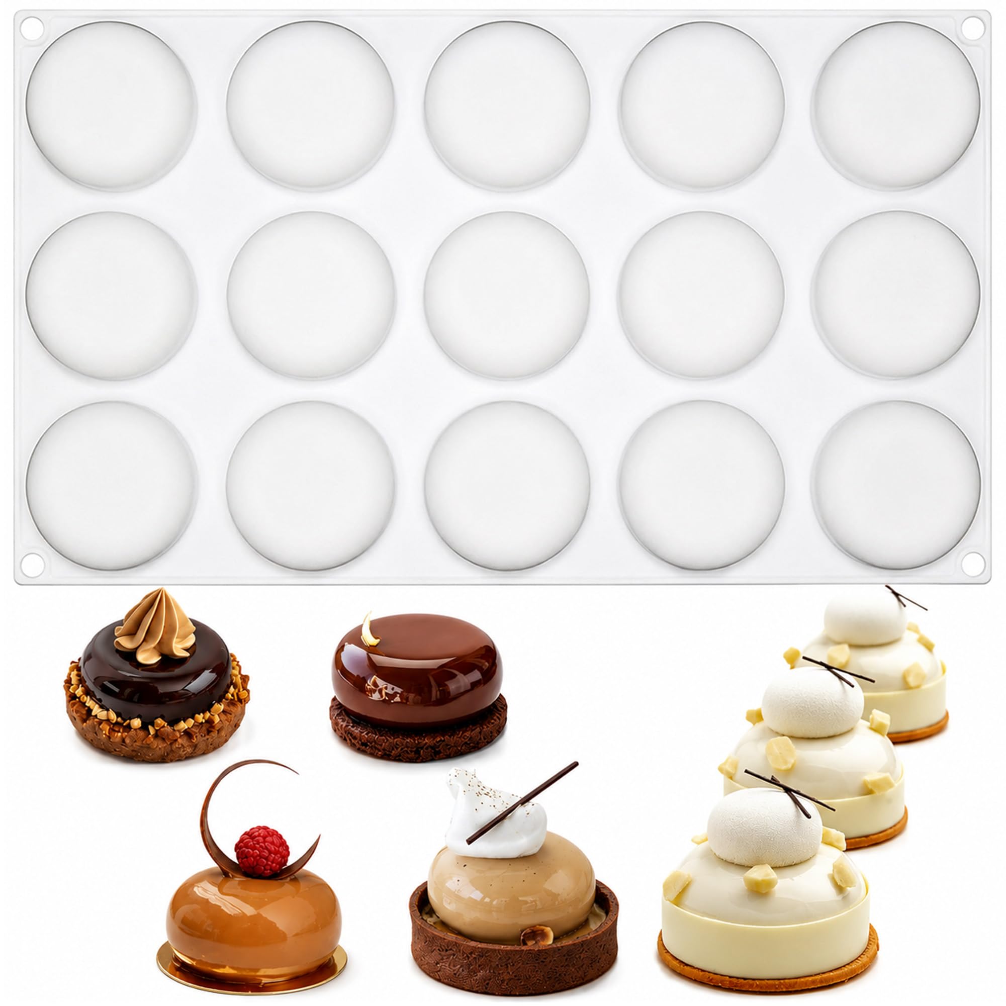 OCPO Kitchen Flat Circle Silicone Mold for Baking Mousse Cake, 15 Cavities