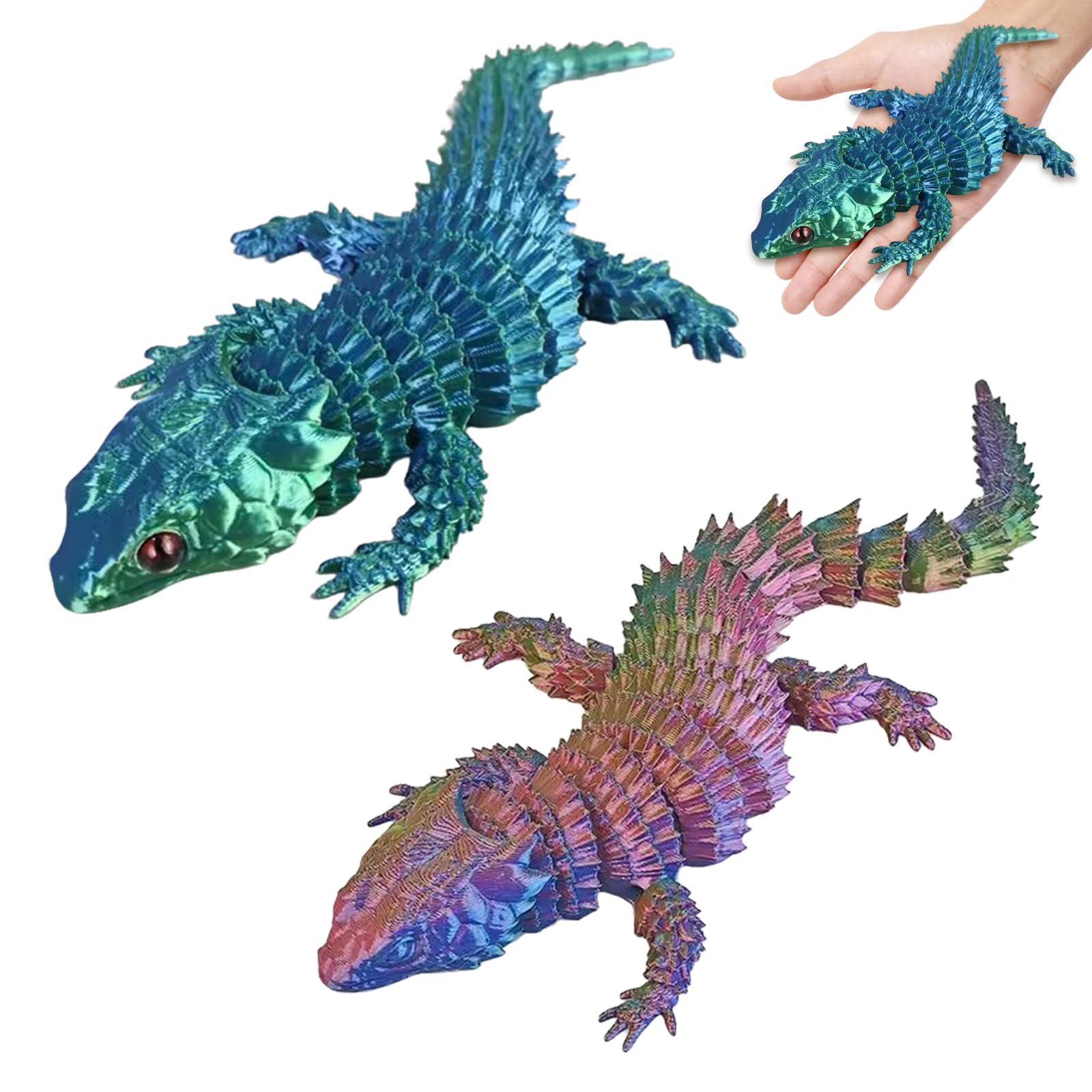 2 Pcs 3D Printed Lizard Fidget Toy, 24cm Flexible Posable Spiny Articulated Lizard Figurine, Stress Relief Sensory Fidget Toys for Adult, Cool Desktop Ornament Home Office Decor Novelty Creative Gift