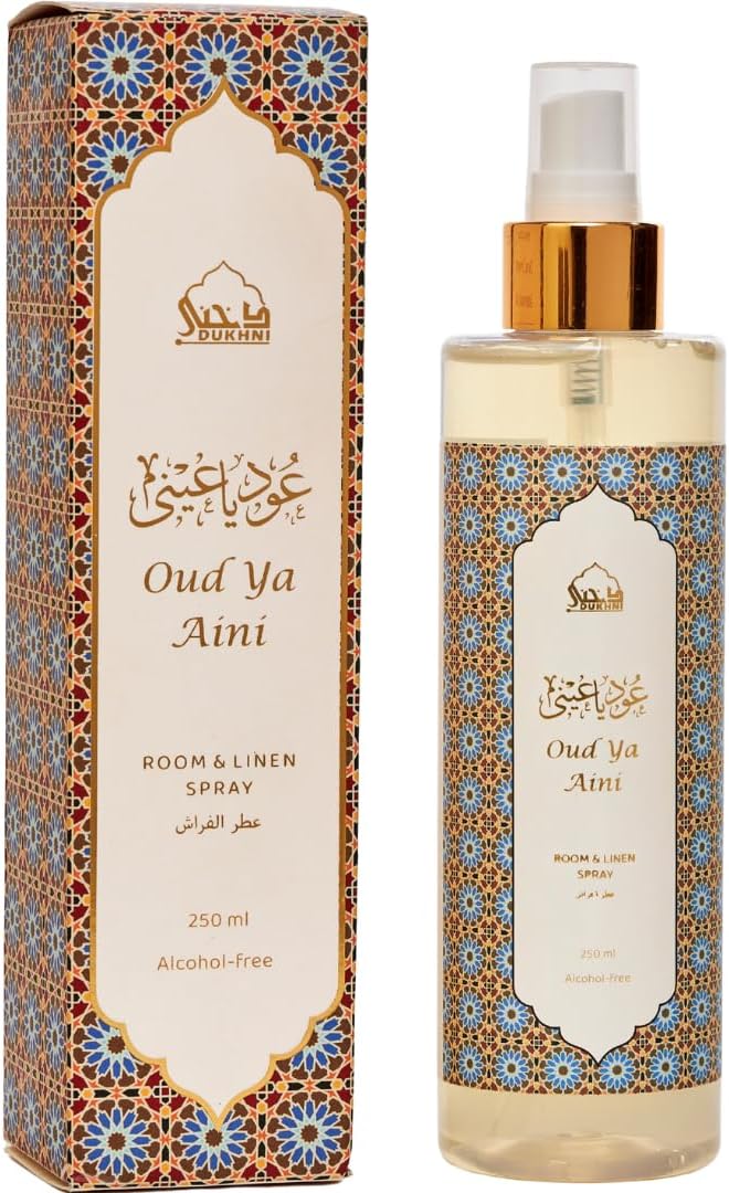 Oud Ya Aini Attar Al Faraash by Dukhni | 250ml Non Alcoholic Spray | Arabic Natural Mist | Air Freshener, Room Mist, Fabric & Linen Spray | Festive Gift for Employees