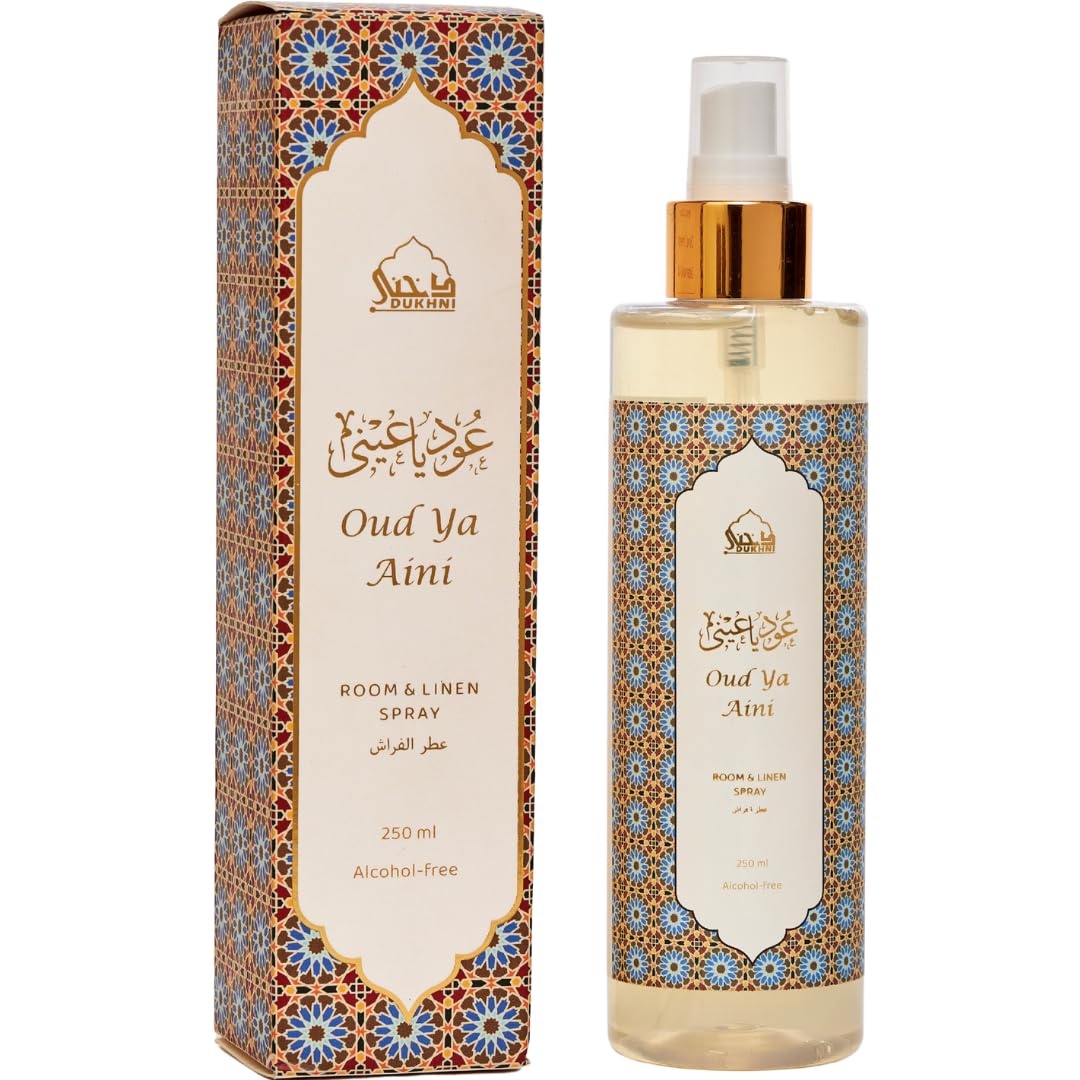 Oud Room Spray by Dukhni | 250ml | Aini Air Freshener | Mist Spray for Room, Bed Linen, Fabrics, Sofa and Prayer Mats | Islamic gifts, Free from Alcohol, Odour eliminator for strong odour