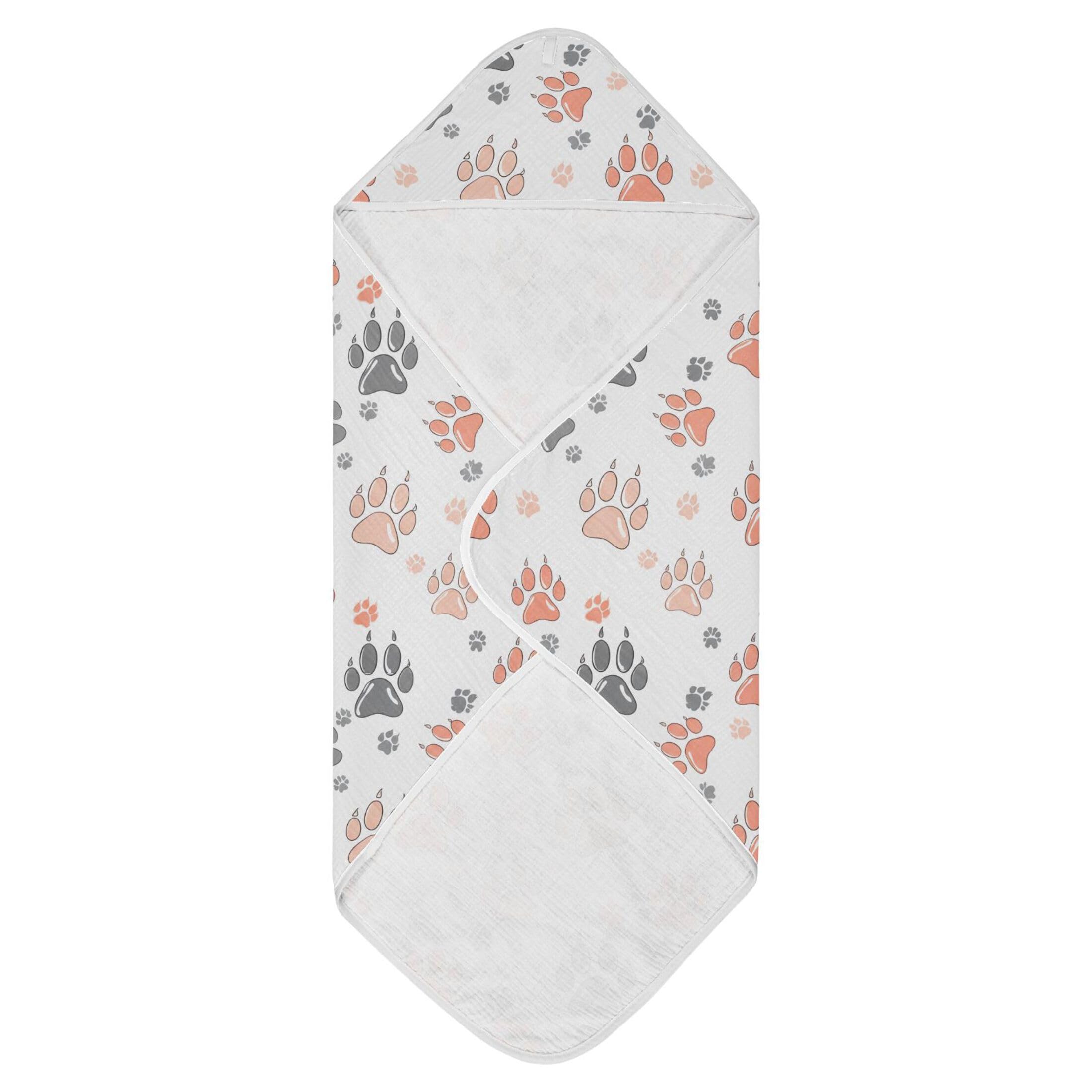 Kigai Baby Hooded Towel Absorbent Baby Bath Shower Towel with Hood for Newborn Boys Girls Babies Infant Toddler (Paw Prints 30 x 30 in)