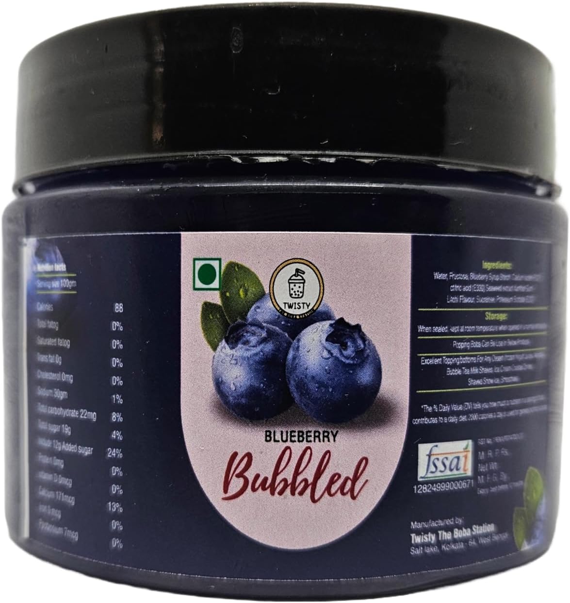 Blueberry Popping Boba with 12mm Straws for Bubble Tea, Milkshakes, Ice Cream & Yogurt | Boba Tea Variety | Tasty And Delicious | Pack of 1 (330 Grams)