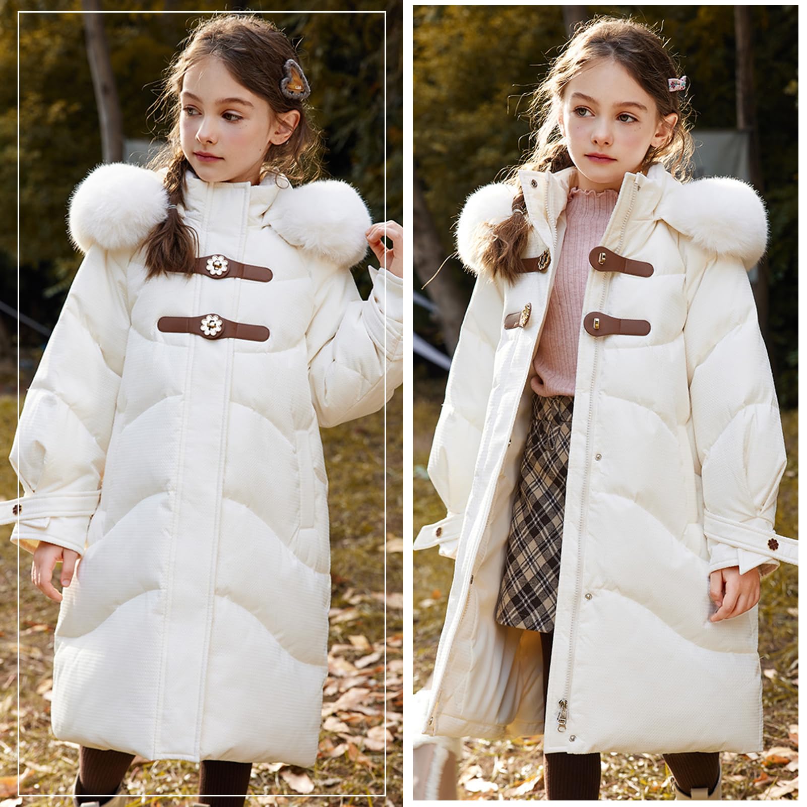 Dziewczęca kurtka puchowa z kapturem, gruby i wydłużony płaszcz dziecięcy, wiatroszczelna, ciepła kurtka outdoorowa, odzież zimowa