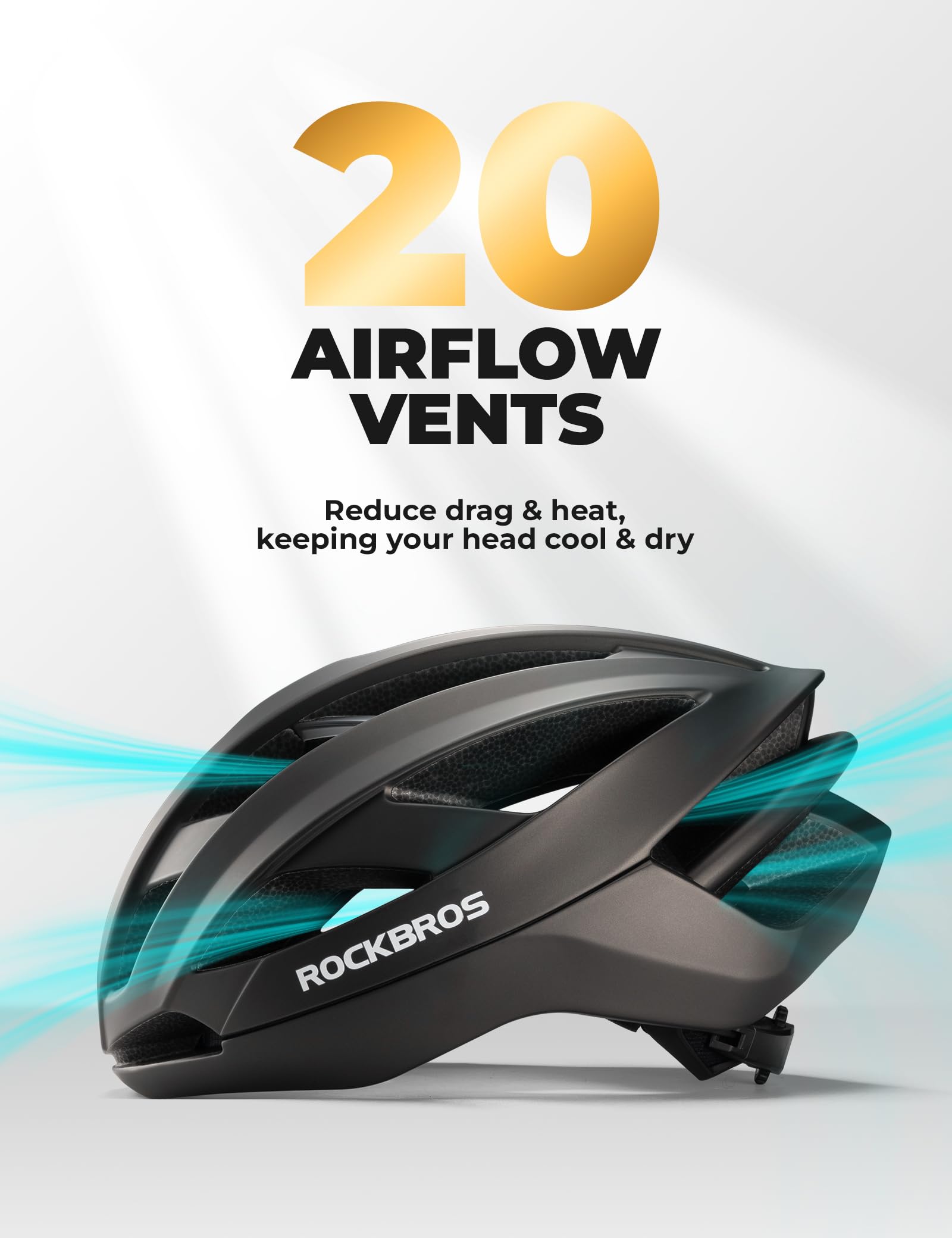 ROCKBROS Fahrradhelm Integrierter Radhelm mit Verstärkungsrahmen, Antimikrobielles Ultraleicht Rennradhelm mit Belüftungssystem für Herren Damen Rennrad MTB, 58-62cm