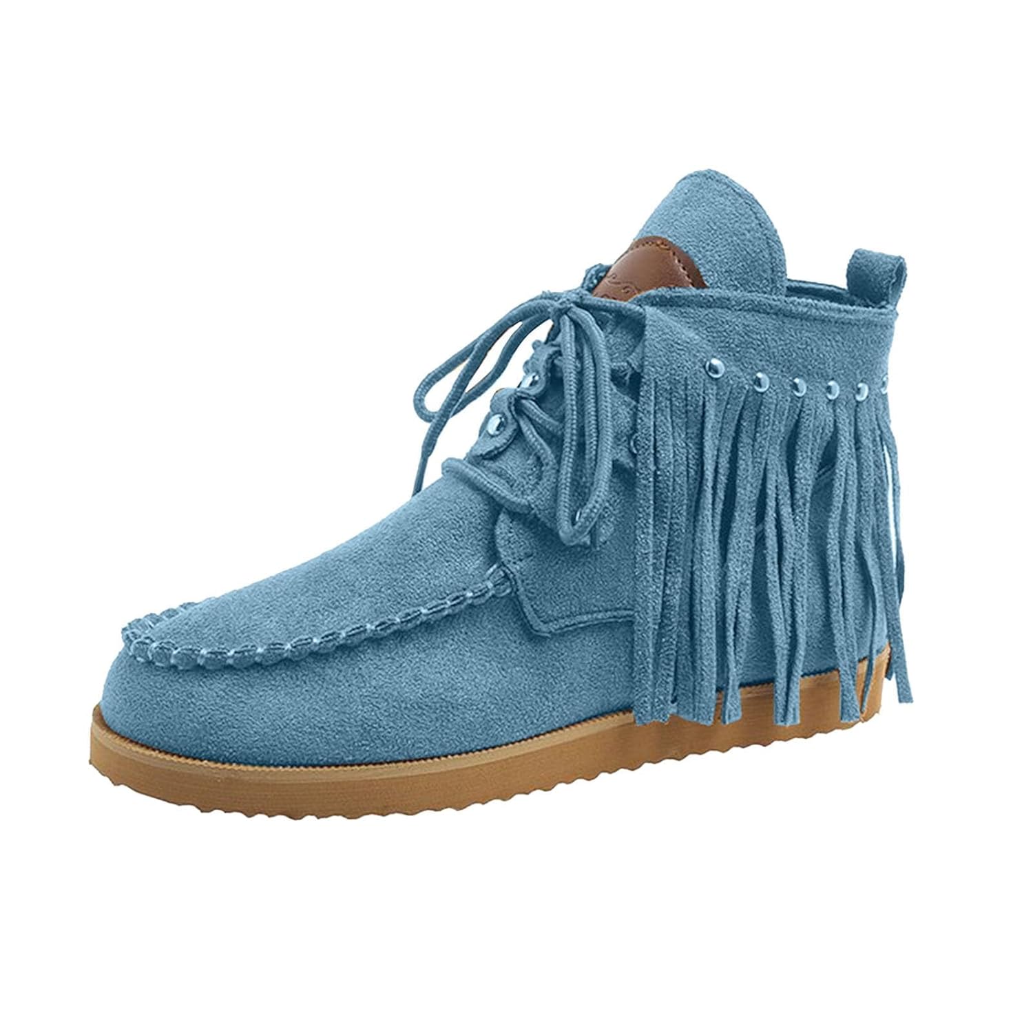 Cowgirl Boots Women Vintage Fringe Ankle Boots Lightweight Round Toe Suede Moccasin Boots Western Cowboy Tassel Hippie Short