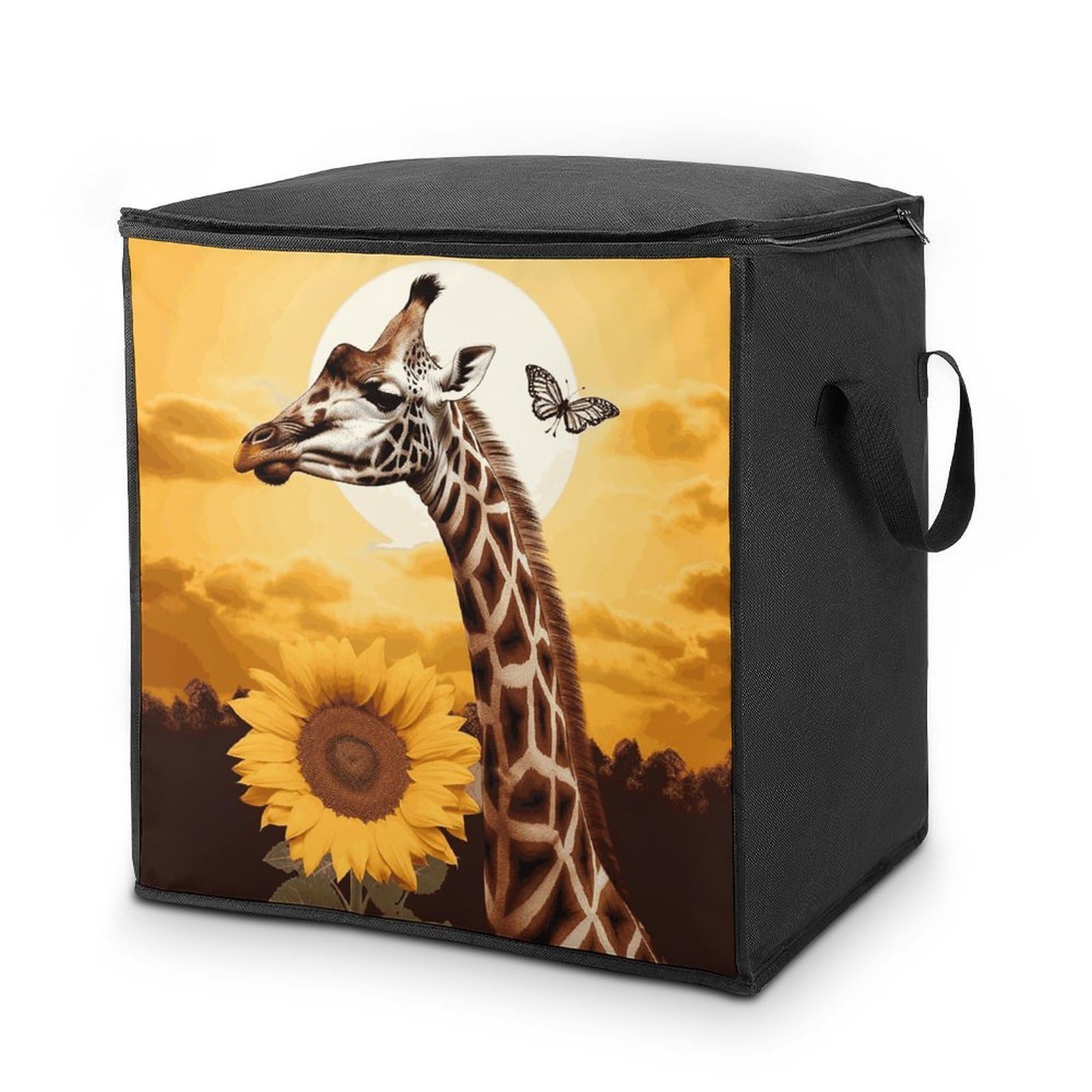 Fekiloot Style Giraffe And Sunflower Storage Bags With Reinforced Handles,Moving Bag With Zipper,Closet Organizers,Compression Packing Cubes