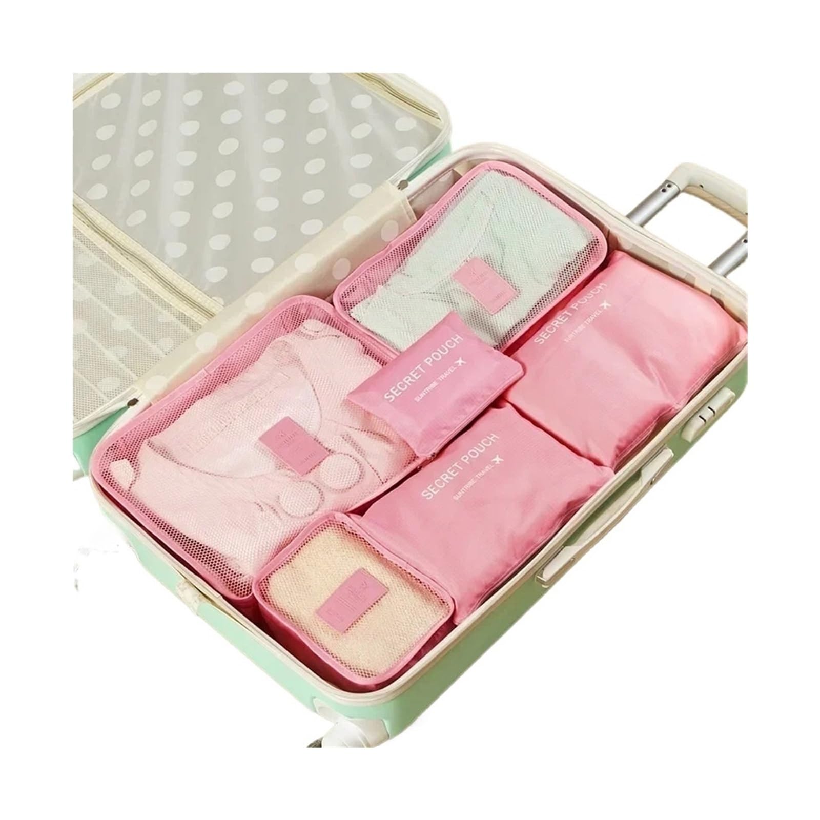 6pcs Travel Organizer Storage Bags Portable Suitcases Waterproof Luggage Packing Bag Wardrobe Clothes Shoes for Suitcases(Pink)