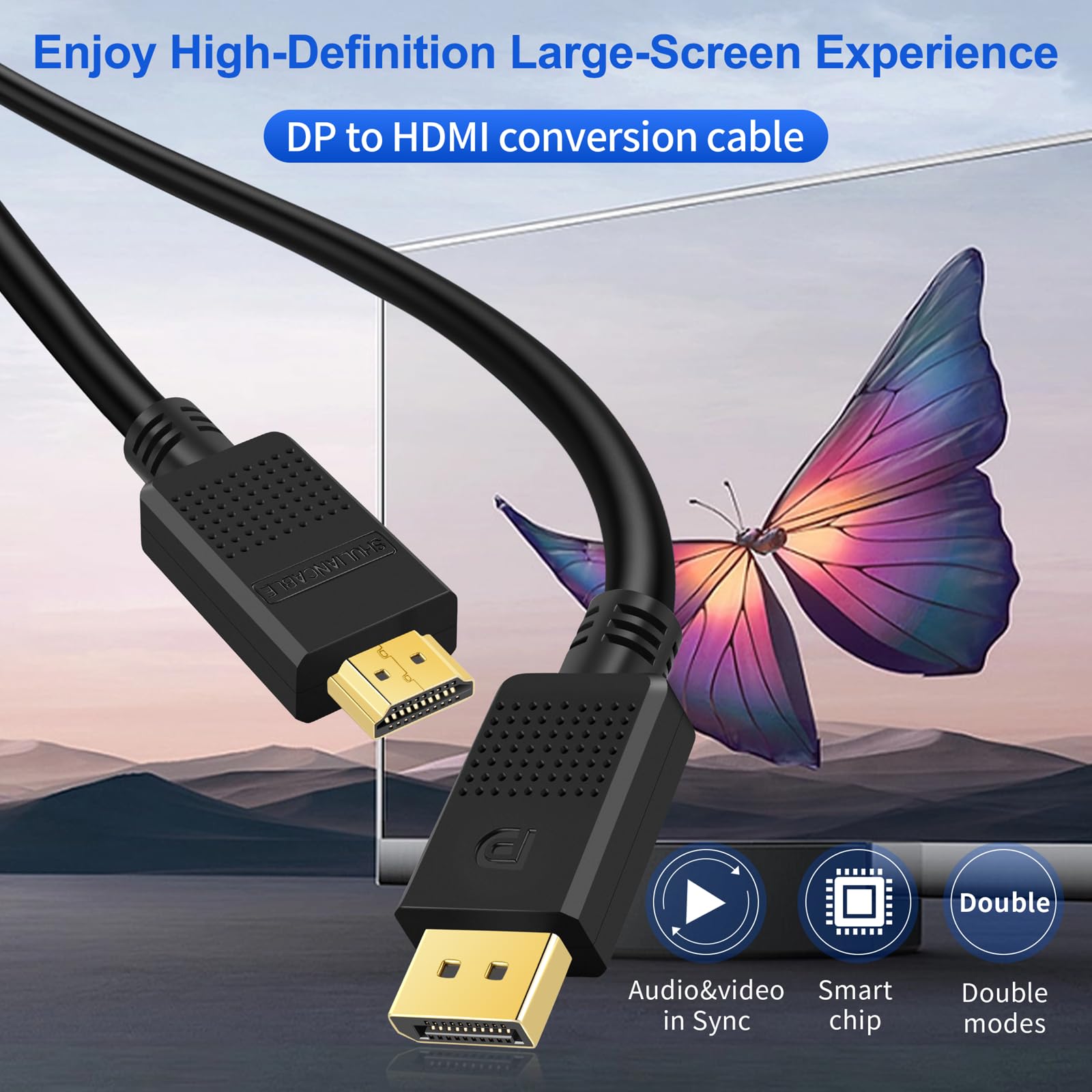 SHULIANCABLE Cavo Displayport a HDMI 4K, Adattatore DisplayPort a HDMI (maschino a maschino) per PC, Scheda Grafica, Laptop, Monitor, Proiettore, HDTV (1.8M)