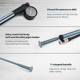 Hycline Shock Pump for Mountain Bike, High Pressure 300 Psi for Front Fork and Rear Bicycle Suspension Air Pump with Gauge Fits Schrader & Presta Tire Valve-Titanium