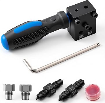 Brake Line Flaring Tool Kit 7-Piece, 3/16" 1/4" SAE Double & Bubble Flare Tool, 45 Flaring Tool for Brake & Fuel Lines, 3/16 Brake Flare Tool for Automotive Hydraulic Repair,Blue
