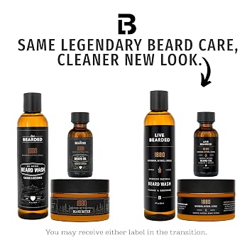 Live Bearded 3-Step Beard Grooming Kit - Wash, Oil and Butter - Made in the USA - All-Natural Ingredients with Shea, Jojoba - Growth Support | 1880 Scent - Bourbon, Bitters, Citrus