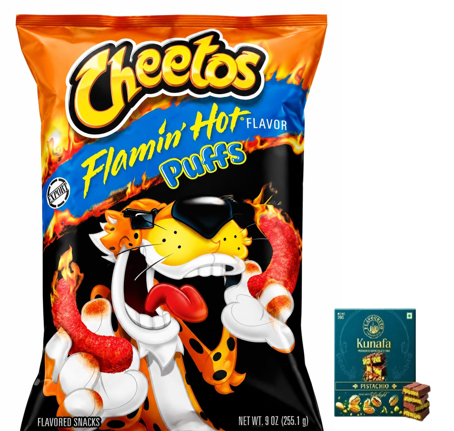 Cheetos Flamin' Hot Puffs Flavoured Corn Snacks, 255.1 g,Get Free Flavourito Kunafa Pistachio Chocolate Bar, 20g By Decadent Foods,(Imported-USA)-image-25