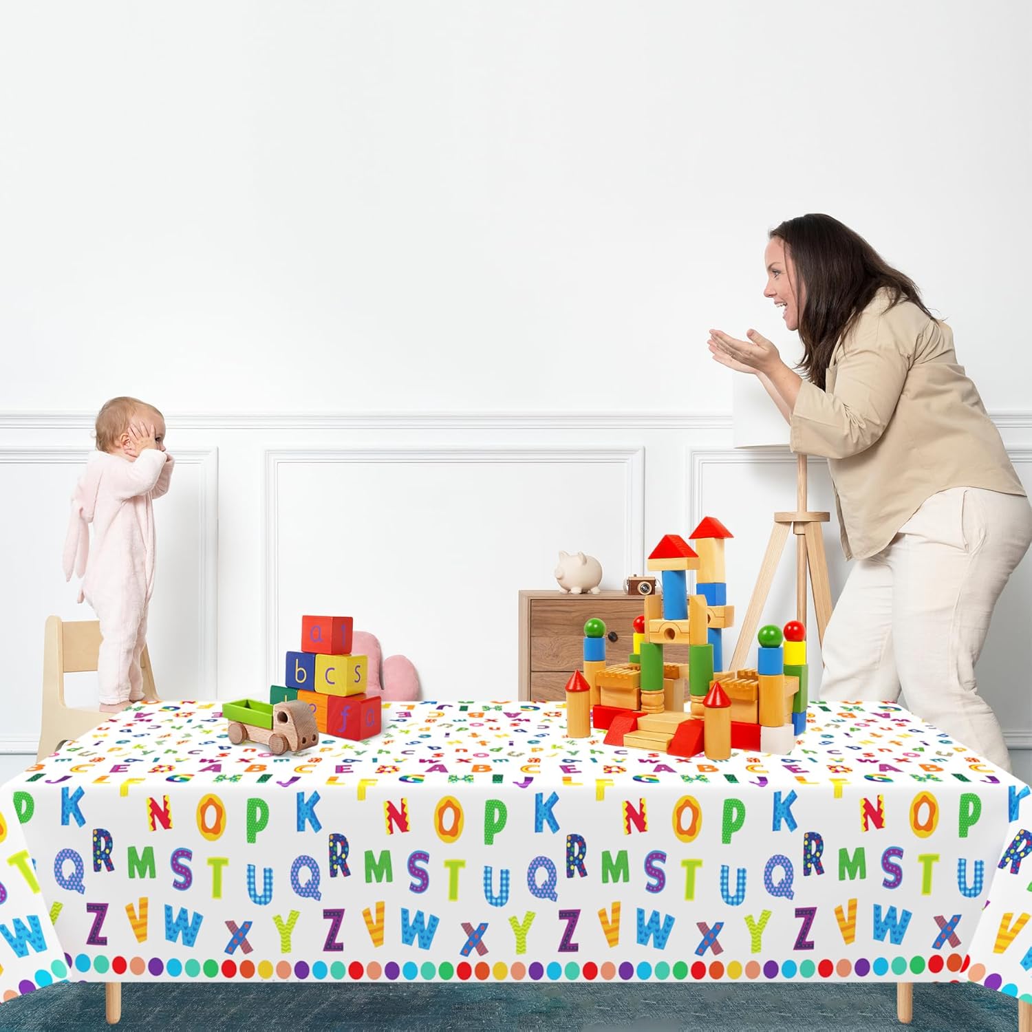 3Pcs Alphabet Plastic Tablecloth, 54 x 108 Inch Educational ABC Alphabet Party Table Cover for Early Learning, Boys and Girls Birthday Party Supplies