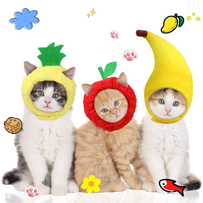 Chapéus de fantasia para gatos e cães em veludo, temas de frutas, Frienda, tamanho Médio, pacote com 3