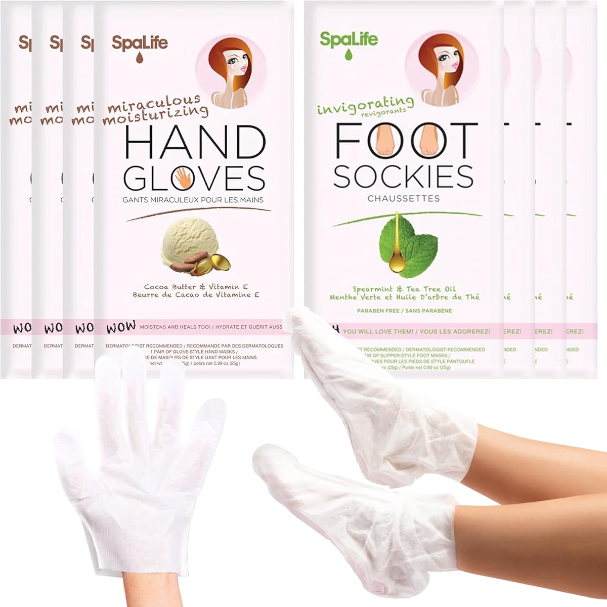 SpaLife Moisturizing Hand Gloves & Foot Mask Socks | Korean Skincare Set Mothers Day Gifts | Dry Cracked Hands & Dry Cracked Feet Callus Remover | Self Care Gifts for Women | 4 Hand, 4 Foot