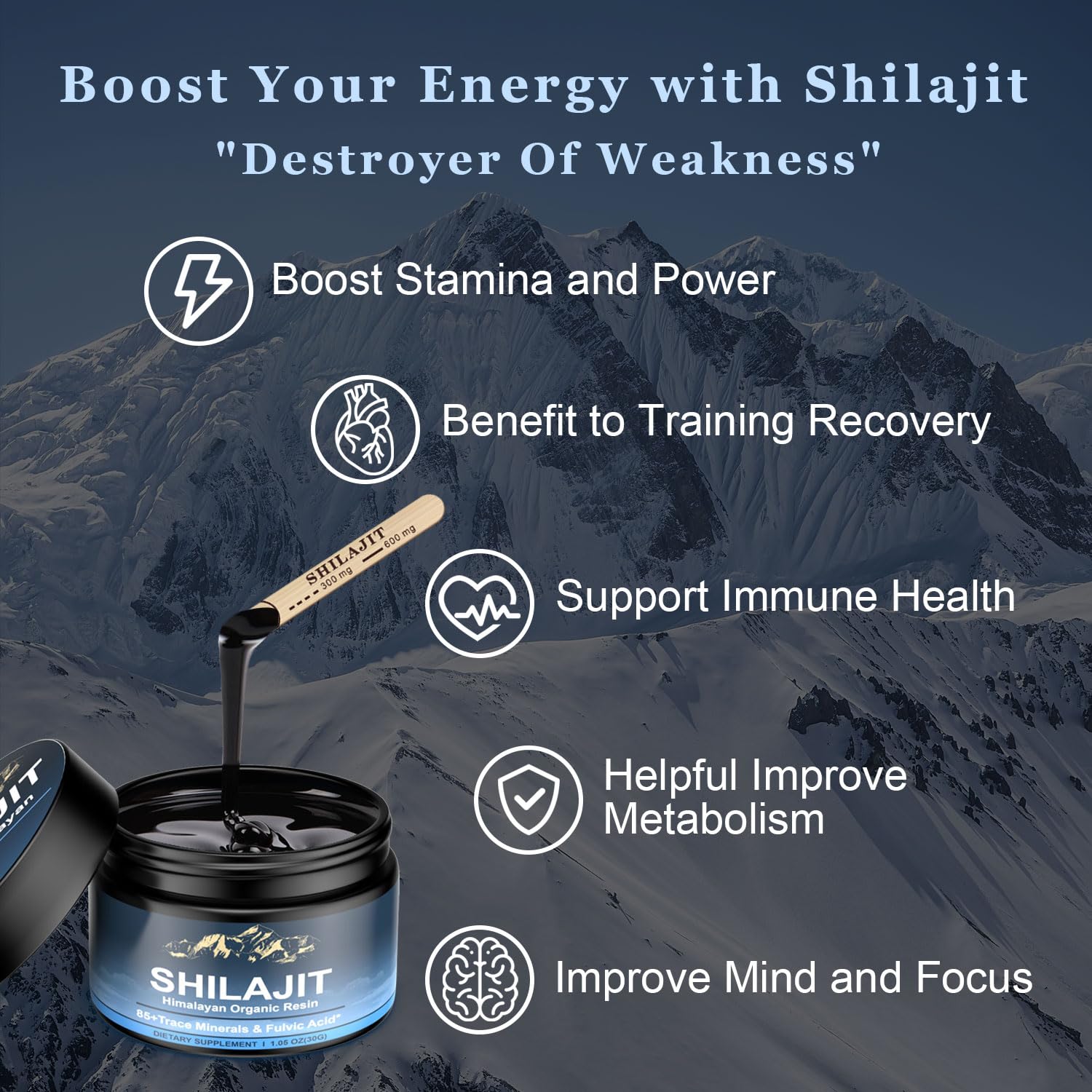Shilajit Organic Shilajit Resin, High Potency Shilajit for Men and Women, 600mg Pure Natural Resin with 85+ Trace Minerals and Fulvic Acid, Energy, Strength, Immune Support, 30 Grams — Amazon image 4