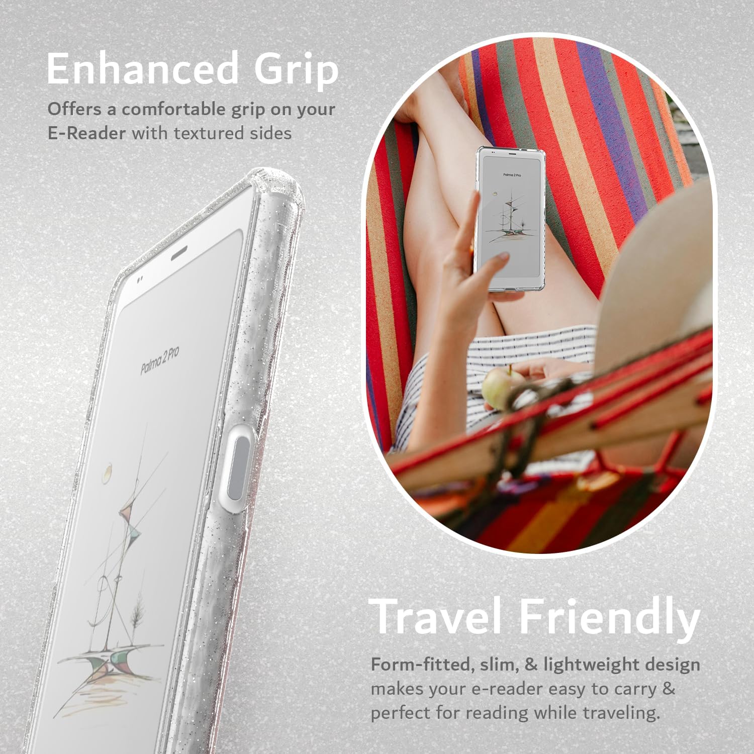 TUDIA SKN Clear Designed for Boox Palma 2 PRO Case Back Cover Shockproof Slim - [DO NOT FIT Palma 2] Anti Yellowing Silicone Gel Transparent Back Lightweight Grip TPU Bumper (Clear Glitter)