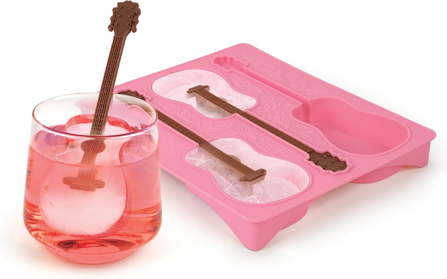 Dolly Parton Guitar Ice Mold Tray, Pink, Creates Three Guitar Frozen Drink Stirrers, Great for Music Lovers