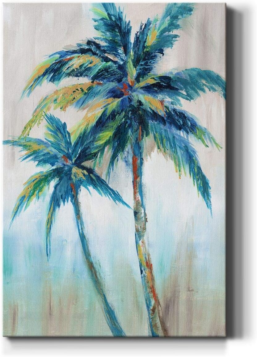 Renditions Gallery Canvas Nature Artwork for Home Green Blue Palm Trees Rustic Abstract Paintings for Bedroom Living Room Office Walls - 18"X27" LT15