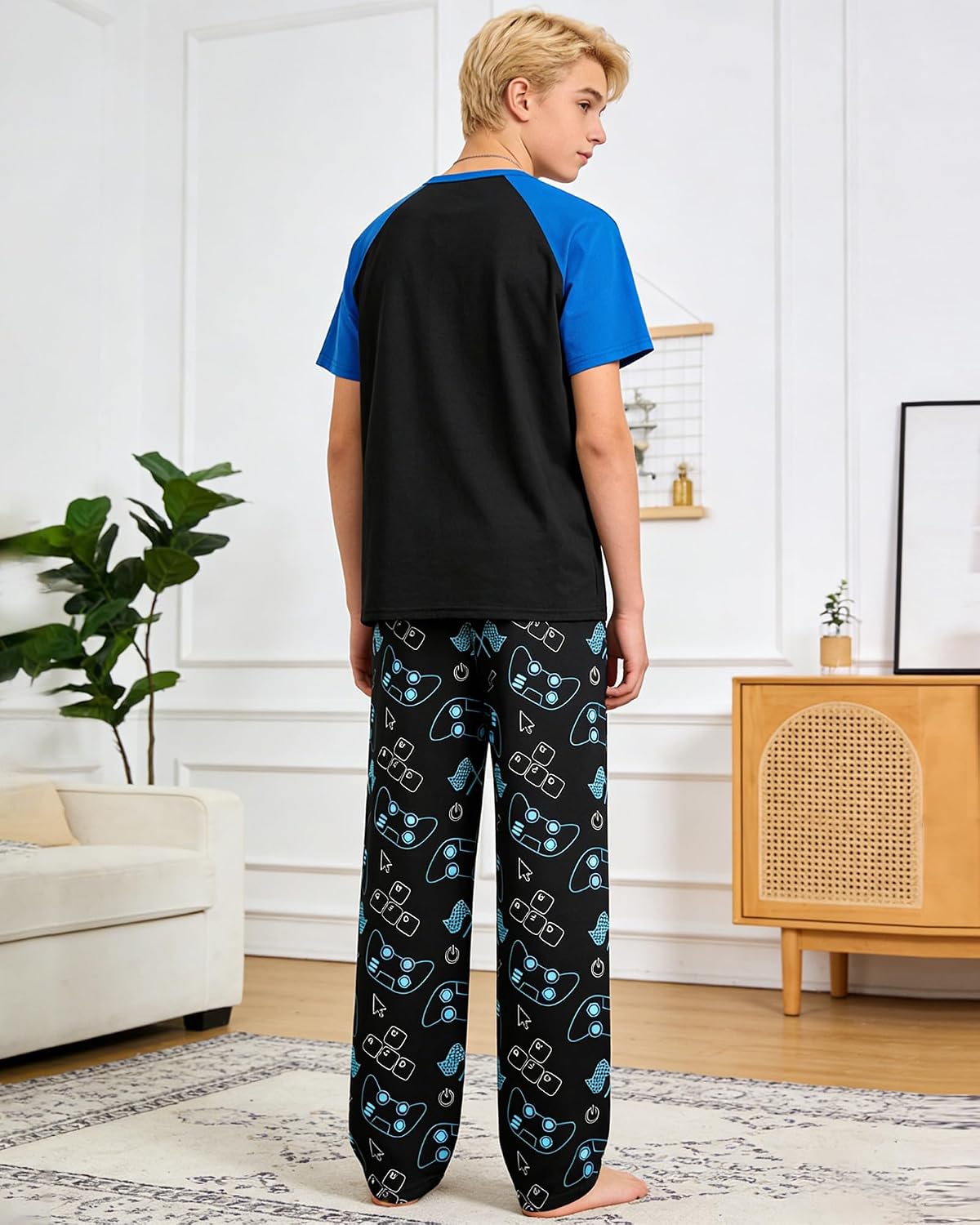 PASHOP Boys Pajamas Little Big Boys Pajamas Short Sleeves and Pants 2 Pieces Summer Pjs Set Kid Sleepwear Size 8-14