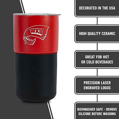 Miniatura 321 de Rico Industries NCAA Miami of Ohio Redhawks - Vaso de cerámica de 16 onzas con agarre de silicona, grabado láser profundo, diseño de color negro