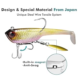 TRUSCEND Fishing Jigs Lures with Handmade Lead Heads Paddle Tail Spinner Baits for Bass Trout Walleye Musky Soft Plastic Fishing Lures