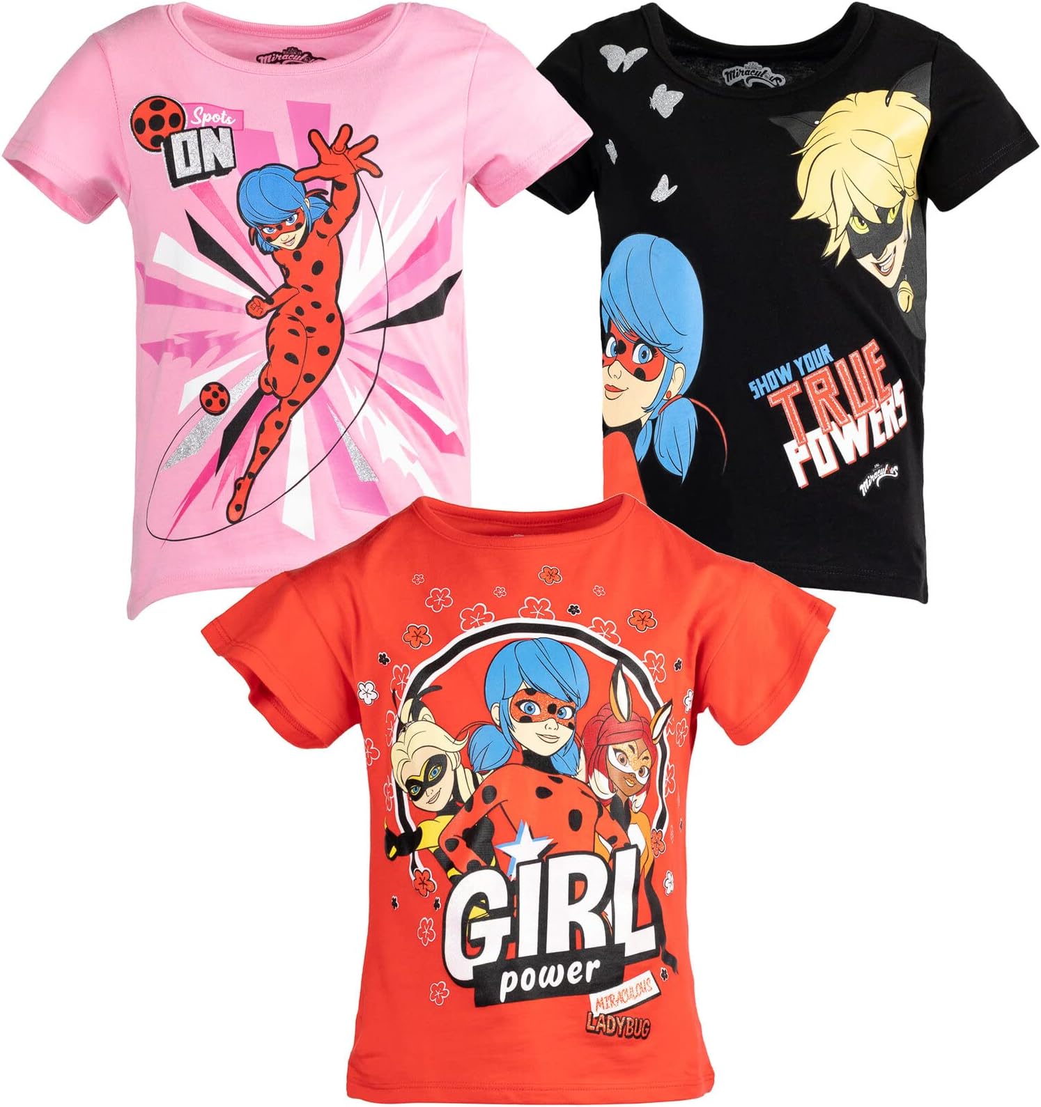 Rena Rouge Cat Noir Ladybug Girls 3 Pack T-Shirts Little Kid to Big Kid