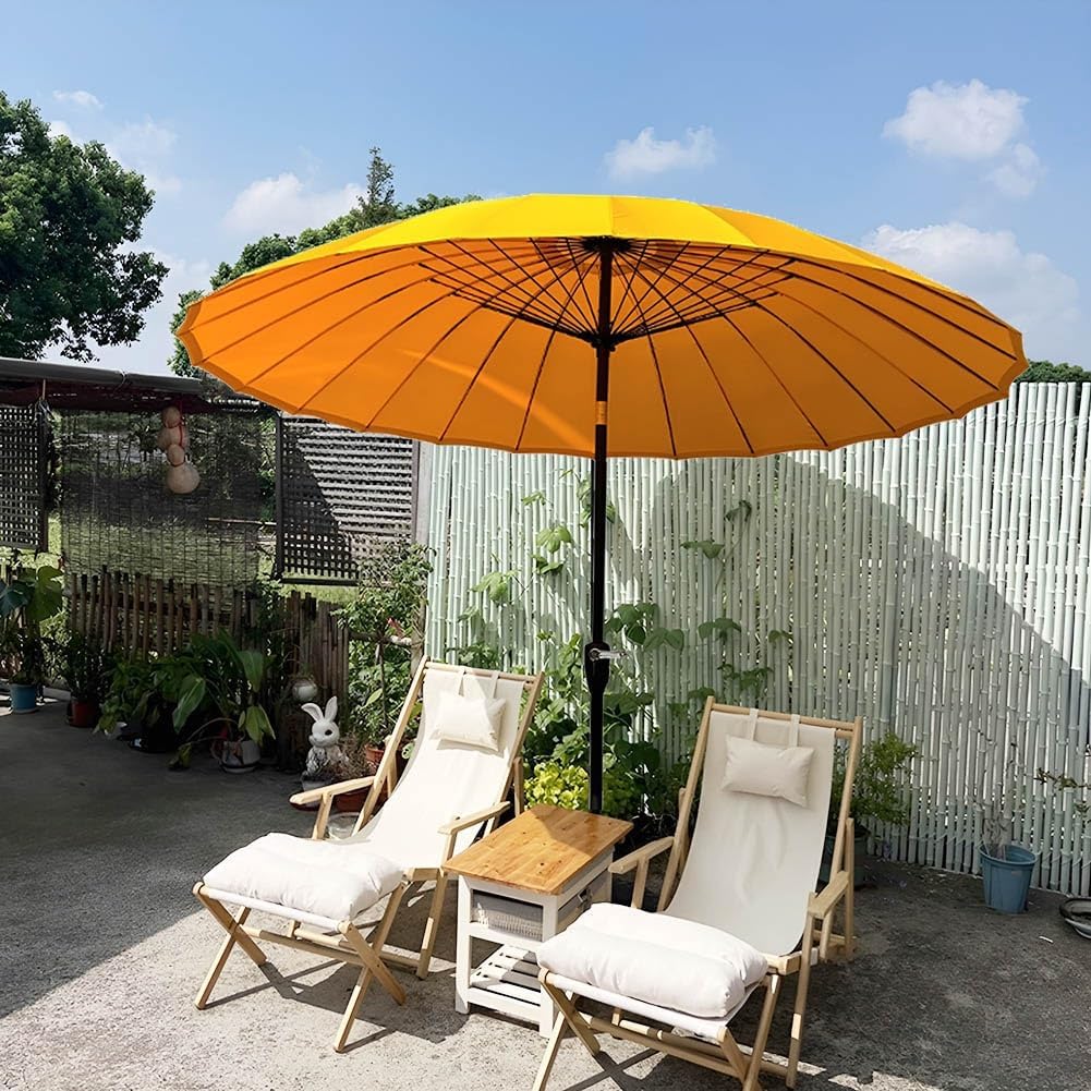 250cm/8ft Shanghai Garden Parasol, Vintage Patio Table Umbrella with Push Button Tilt/Crank, UV Protection Outdoor Sun Shade for Backyard, Deck(Yellow)