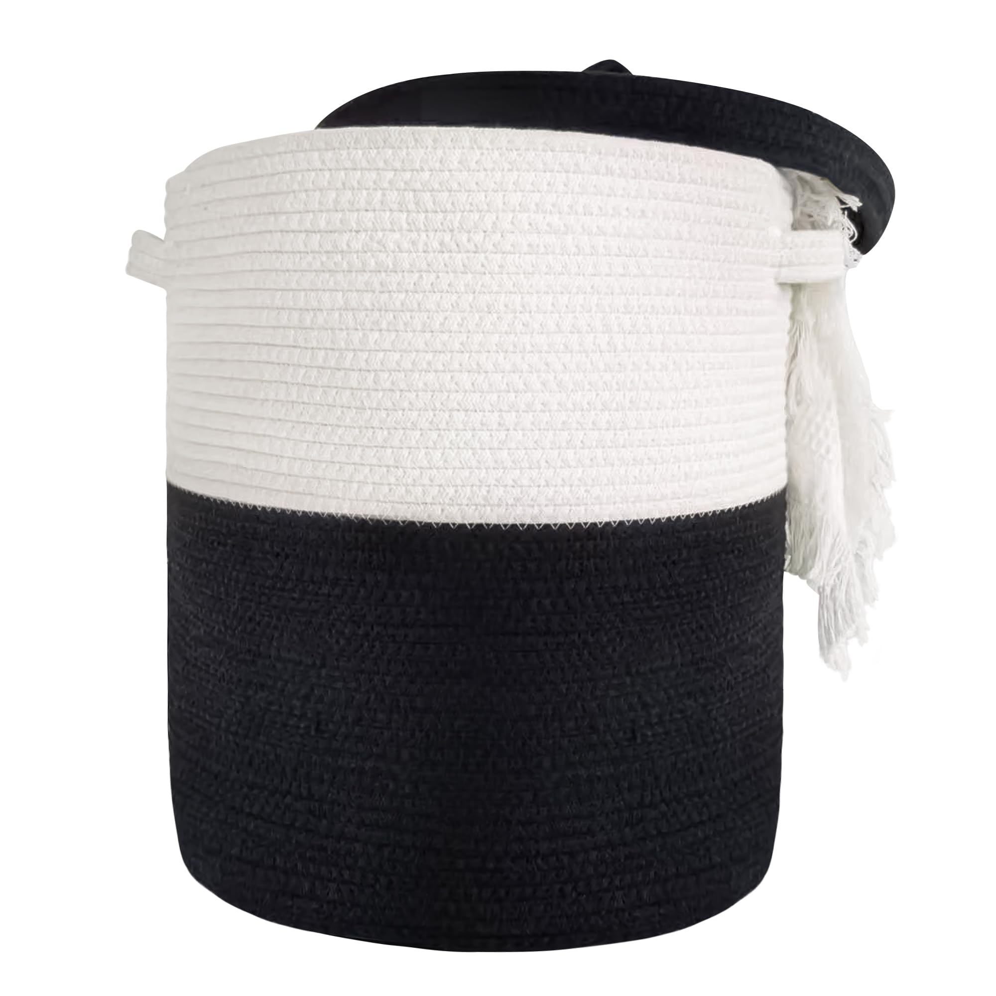 Large Storage Basket with Lid 60L, 16"Wx18"H Woven Laundry Hamper Basket with Handle, Room Decor Cotton Rope Wicker Basket Toy Organizer Bins for