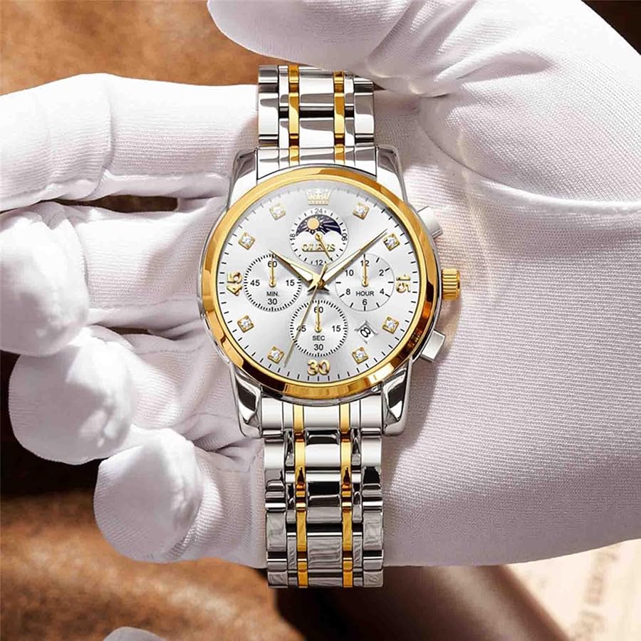 OLEVS Orologio da uomo, cronografo, al quarzo, in acciaio inossidabile, orologio elegante da uomo, impermeabile 3 ATM, lancette luminose
