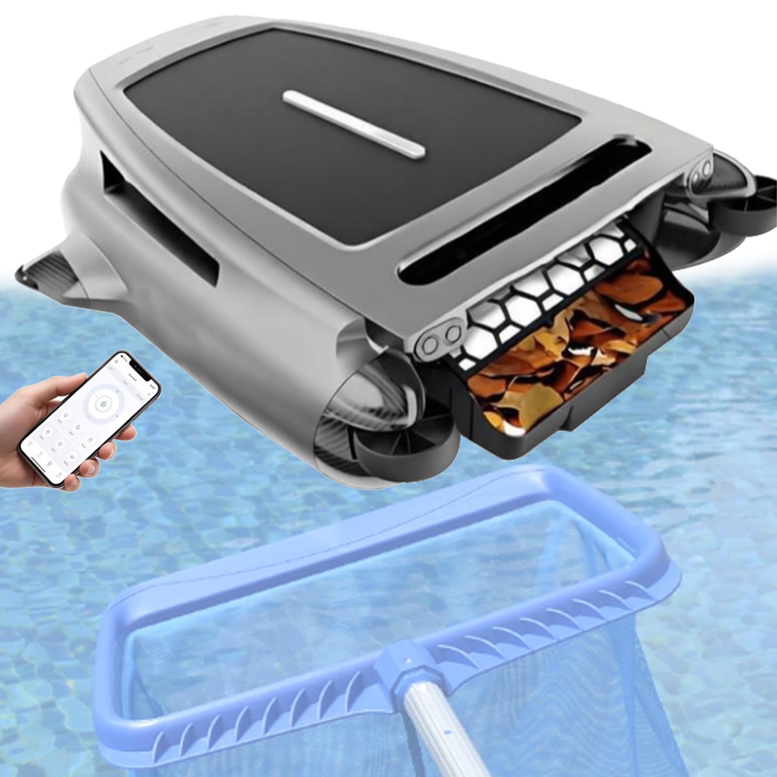 Quixnova Solar Robotic Pool Sur-face Cleaner Cordless Pool Skimmer with App Control and Dual Charging Mode for All Swimming Pool Types, 24/7 Cleaning, Smart Obstacle Avoidance B
