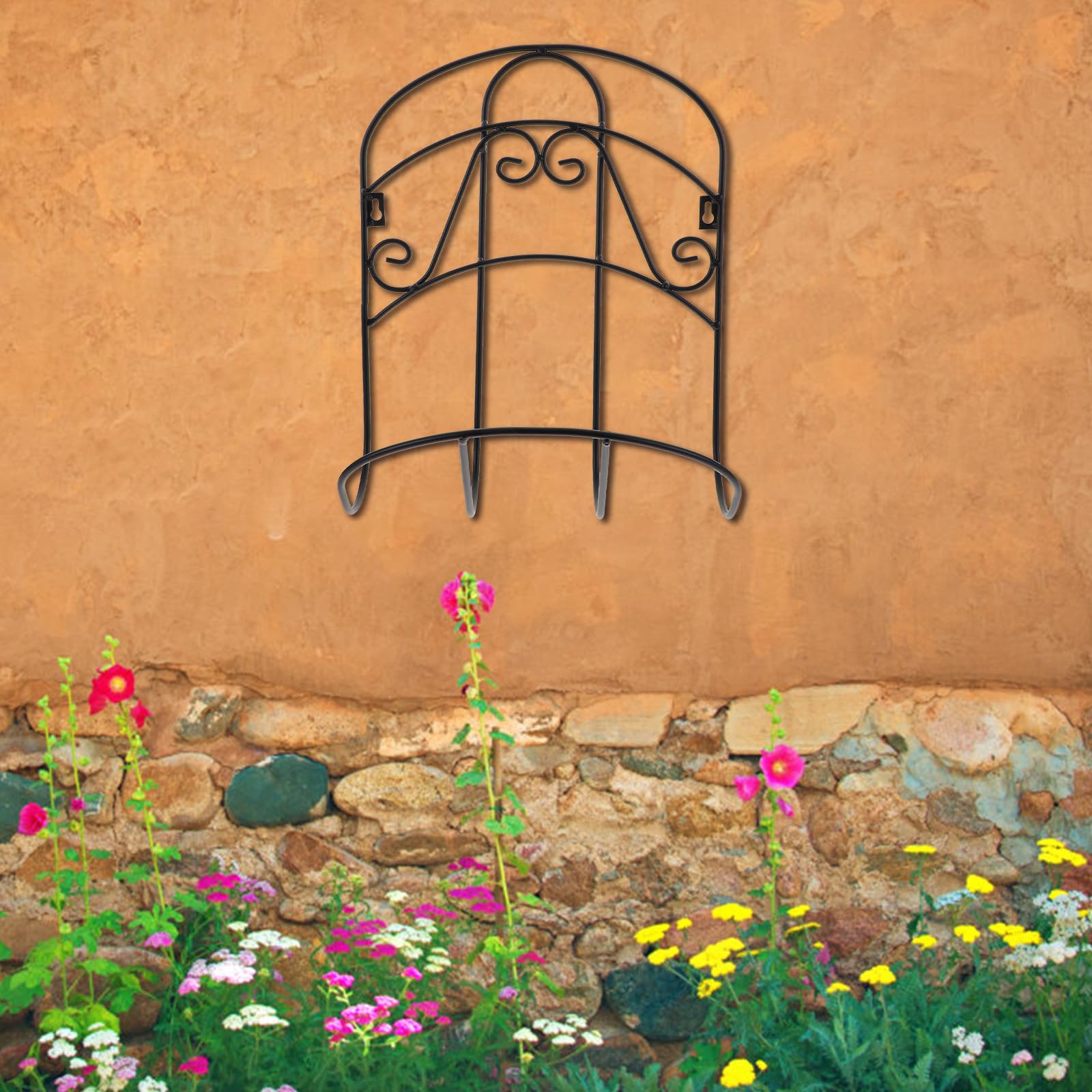 Supporto da Parete per Tubo da Giardino in Ferro Nero Robusto