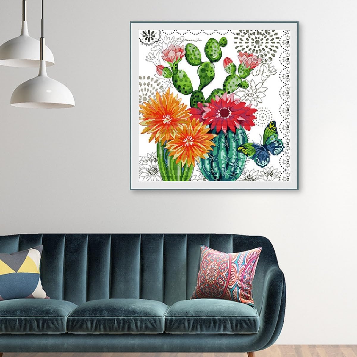 Qeerysew Cross Stitch Kits Stamped Full Range of Embroidery Starter Kits for Beginners DIY- Printed Kits Prickly Pear Flower(Printed) 11CT18.9x18.9inches