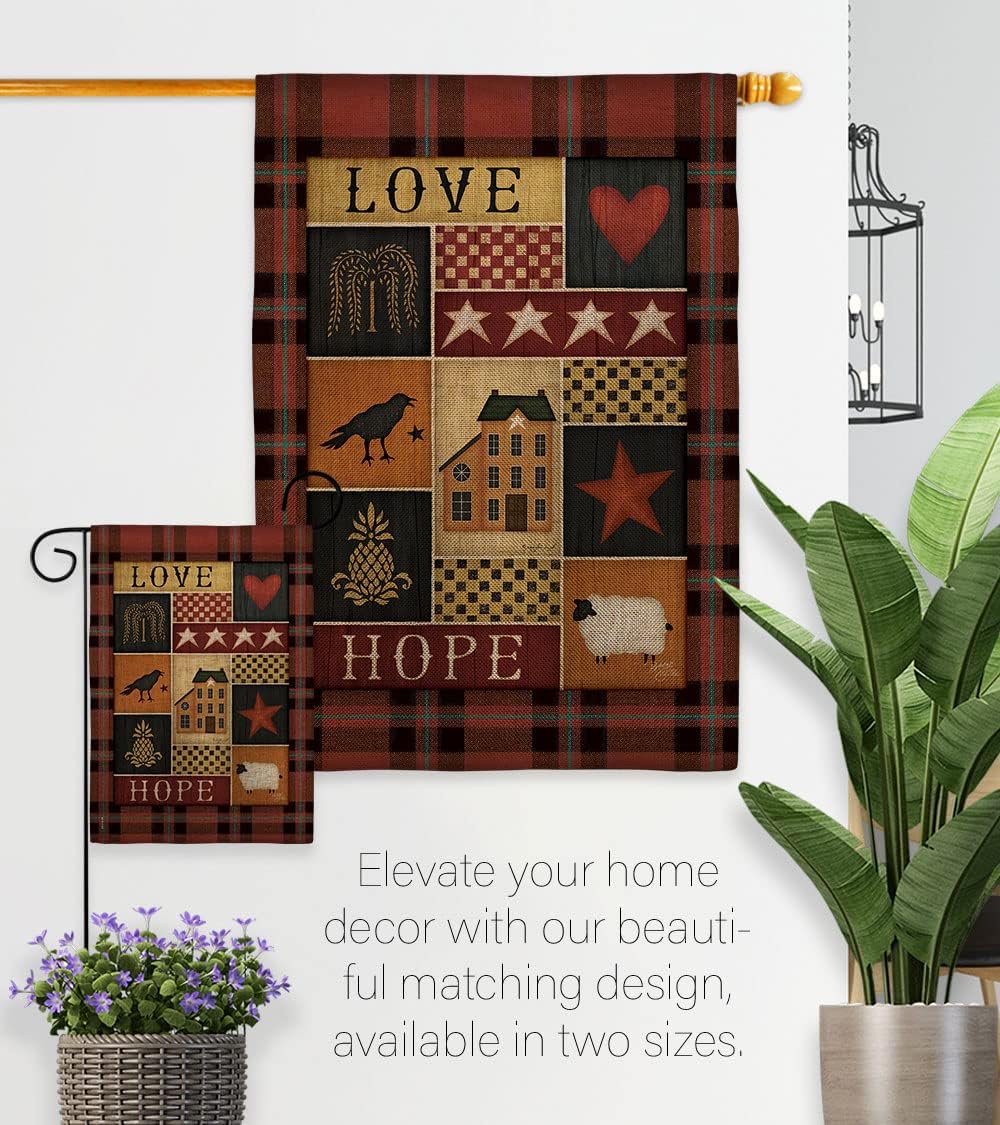 Breeze Decor Primitive Collage Love Hope Garden Flag Country Living Farm Western Barn American Rustic Cowboy Rural Ranch House Decoration Banner Small Yard Gift Double-Sided, Made in USA