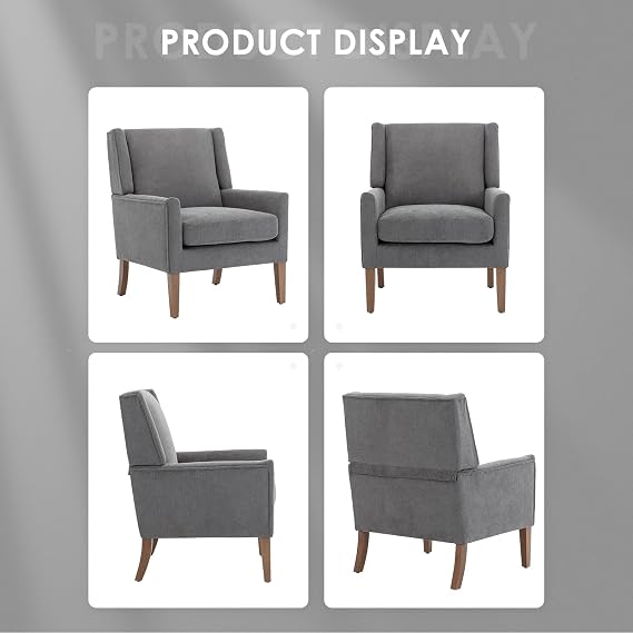 COLAMY Modern Wingback Living Room Chair Set of 2, Upholstered Fabric Accent Armchair, Single Sofa Chair with Lounge Seat and Wood Legs for Bedroom/Office/Reading Spaces, Gery