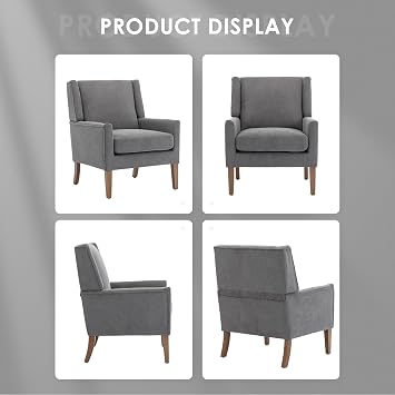 COLAMY Modern Wingback Living Room Chair Set of 2, Upholstered Fabric Accent Armchair, Single Sofa Chair with Lounge Seat and Wood Legs for Bedroom/Office/Reading Spaces, Gery