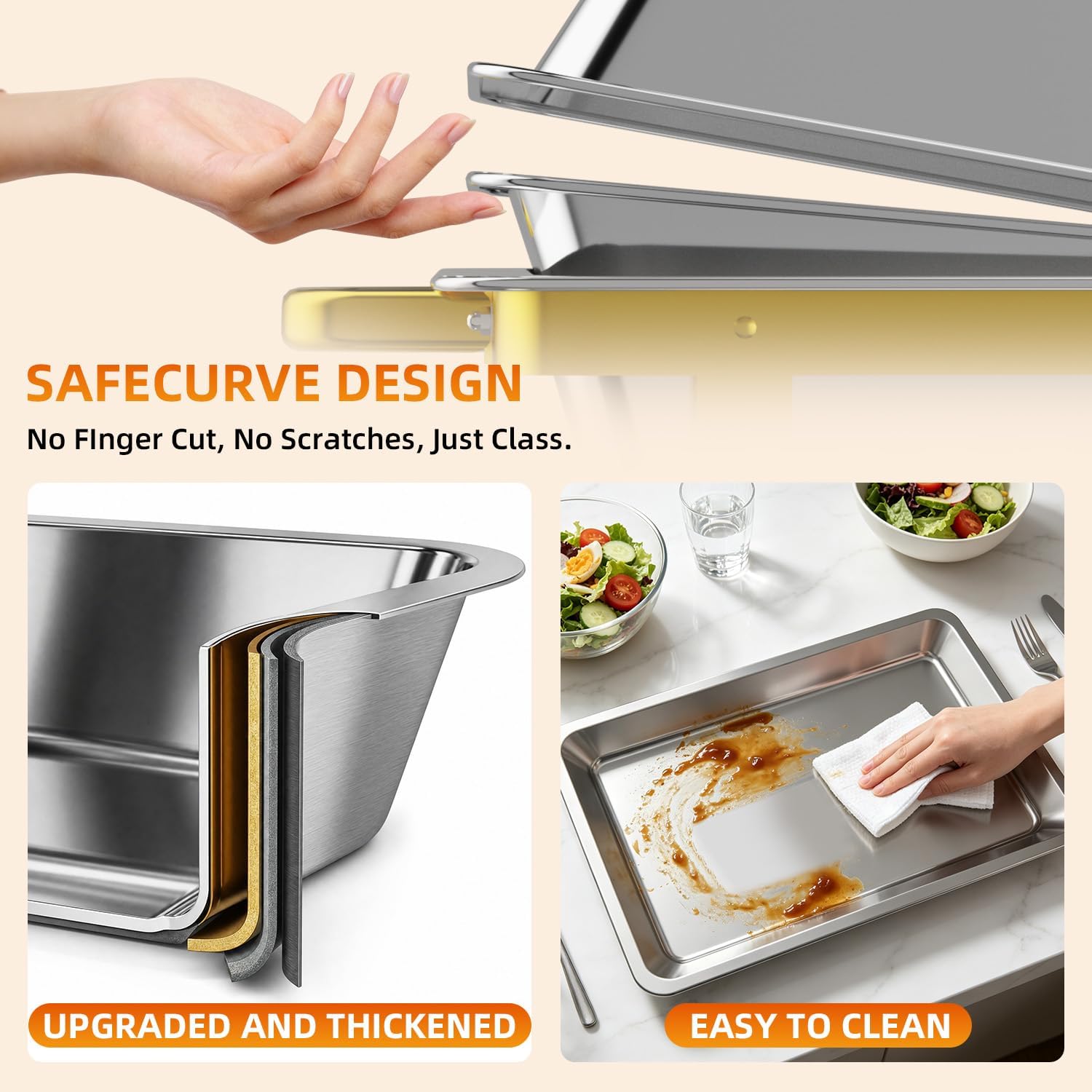 Chafing Dishes for Buffet 4 Pack, 9QT Stainless Steel Chafing Dish Buffet Set, Food Warmers for Parties Buffet, Rolled Edge Finger Protection for Birthday, Holiday Parties, Church Events, Wedding