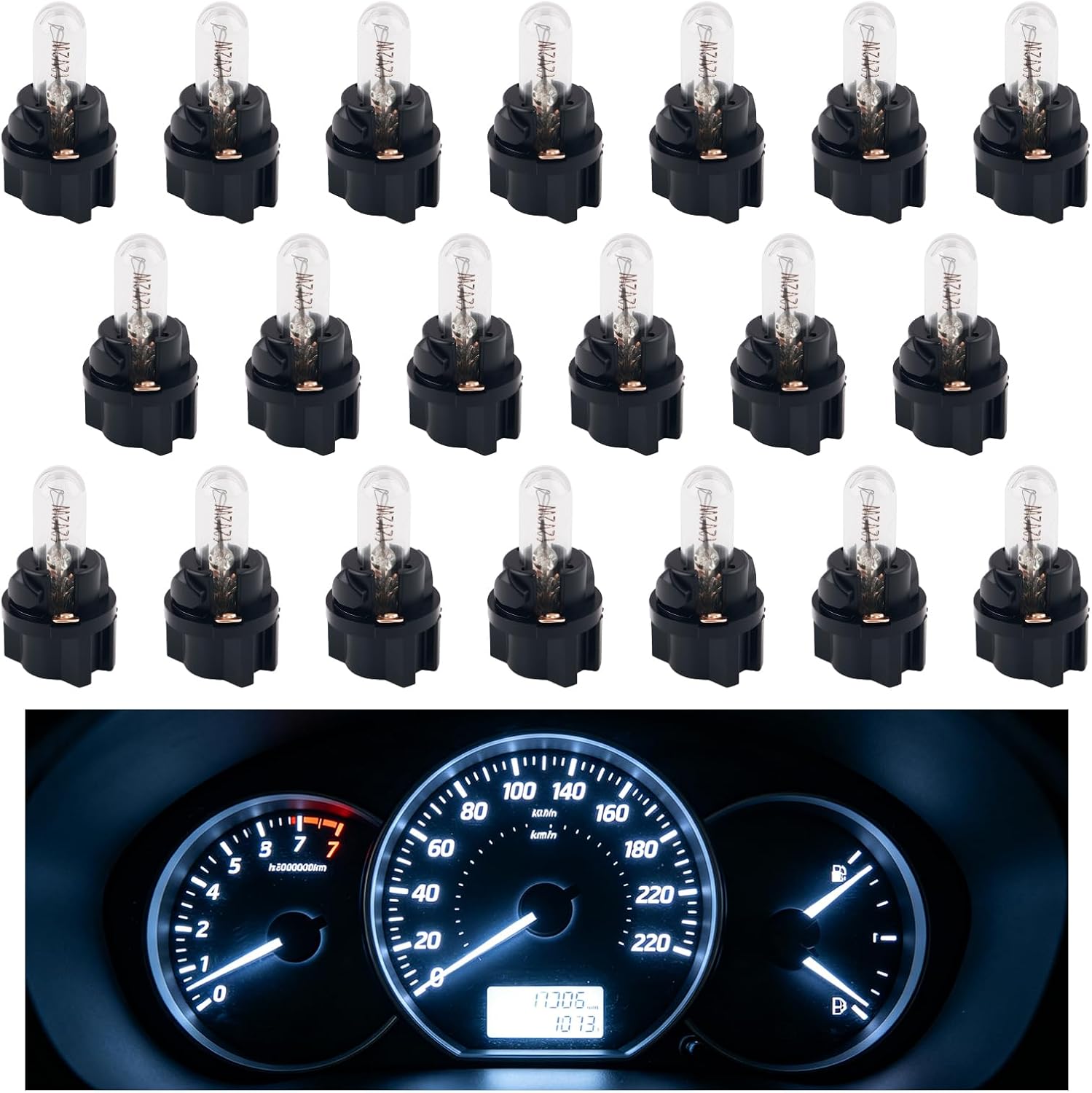 20PCS 12V High Brightness 86 207 286 306 2721 Dash Lights,Durable Halogen T5 Bulb for Upgrading Dim Indicators,Direct Swap Instrument Cluster Bulbs for Vehicle Gauge Panel Setup