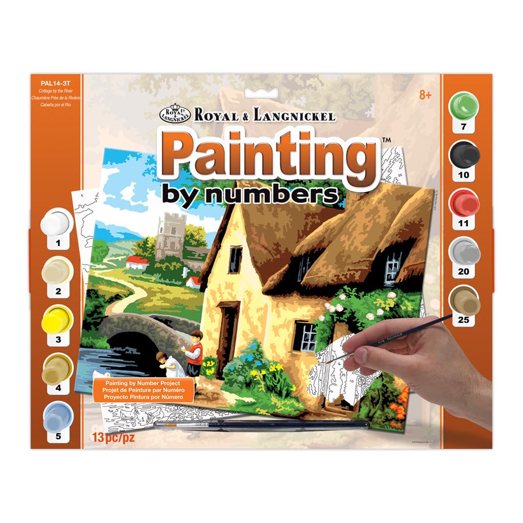 Royal & Langnickel PAL14 Cottage by the River Painting by Numbers Kit, Earth tones, green, blue, brown, Mittel