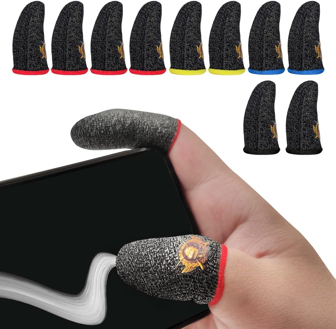 PUBG Mobile Finger Sleeve Thumb Gaming Gloves [10 Pack], Silver Fiber Anti-Sweat Cell Phone Finger Sleeve for Call of Duty Mobile/Rules of Survival