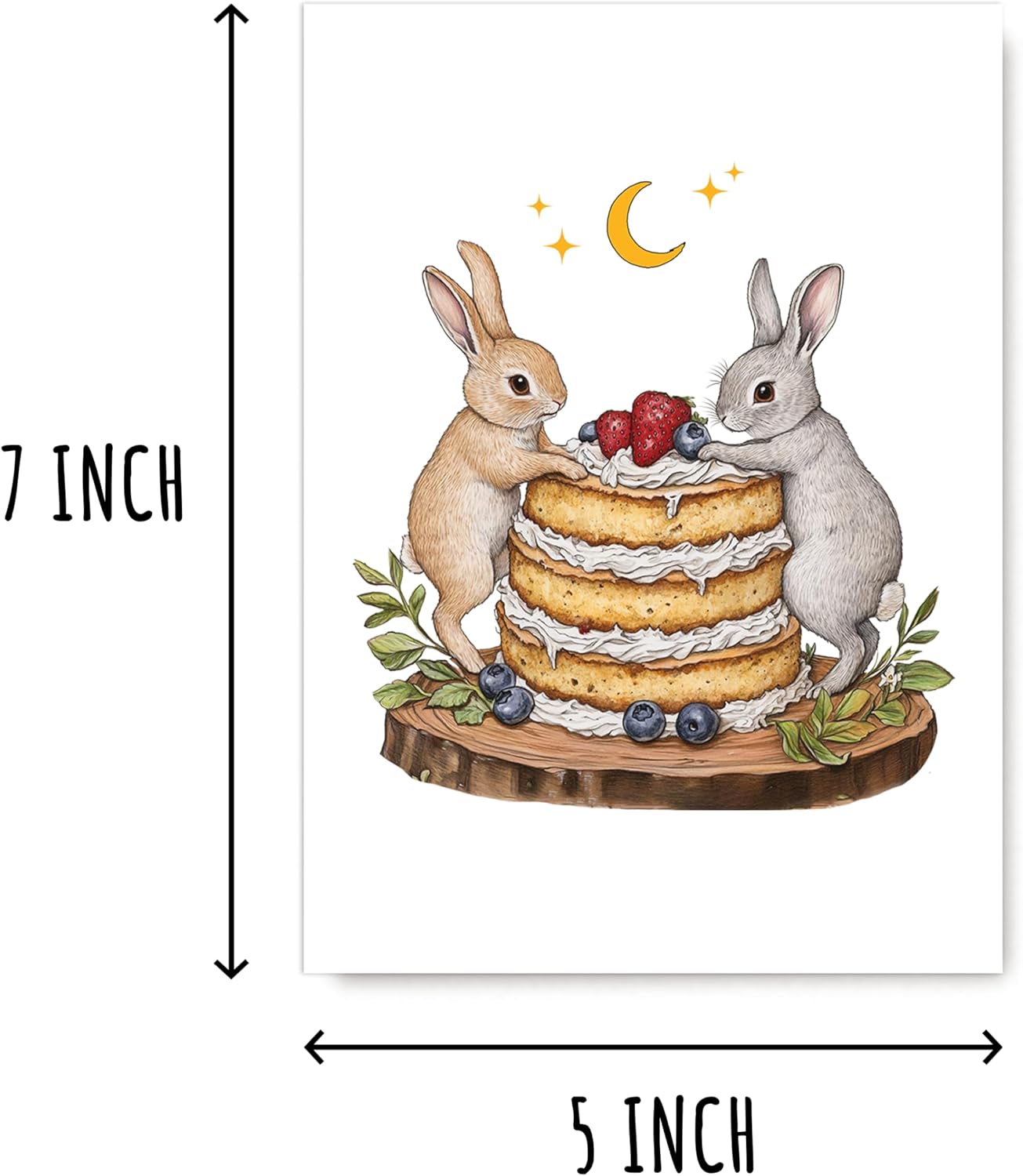 Bunnies And Cake Card - Bunny Birthday Card - Cute Rabbits Card - Happy Birthday Card - Greeting Card - Rabbit Lover Card - Congrats Card - Image 2