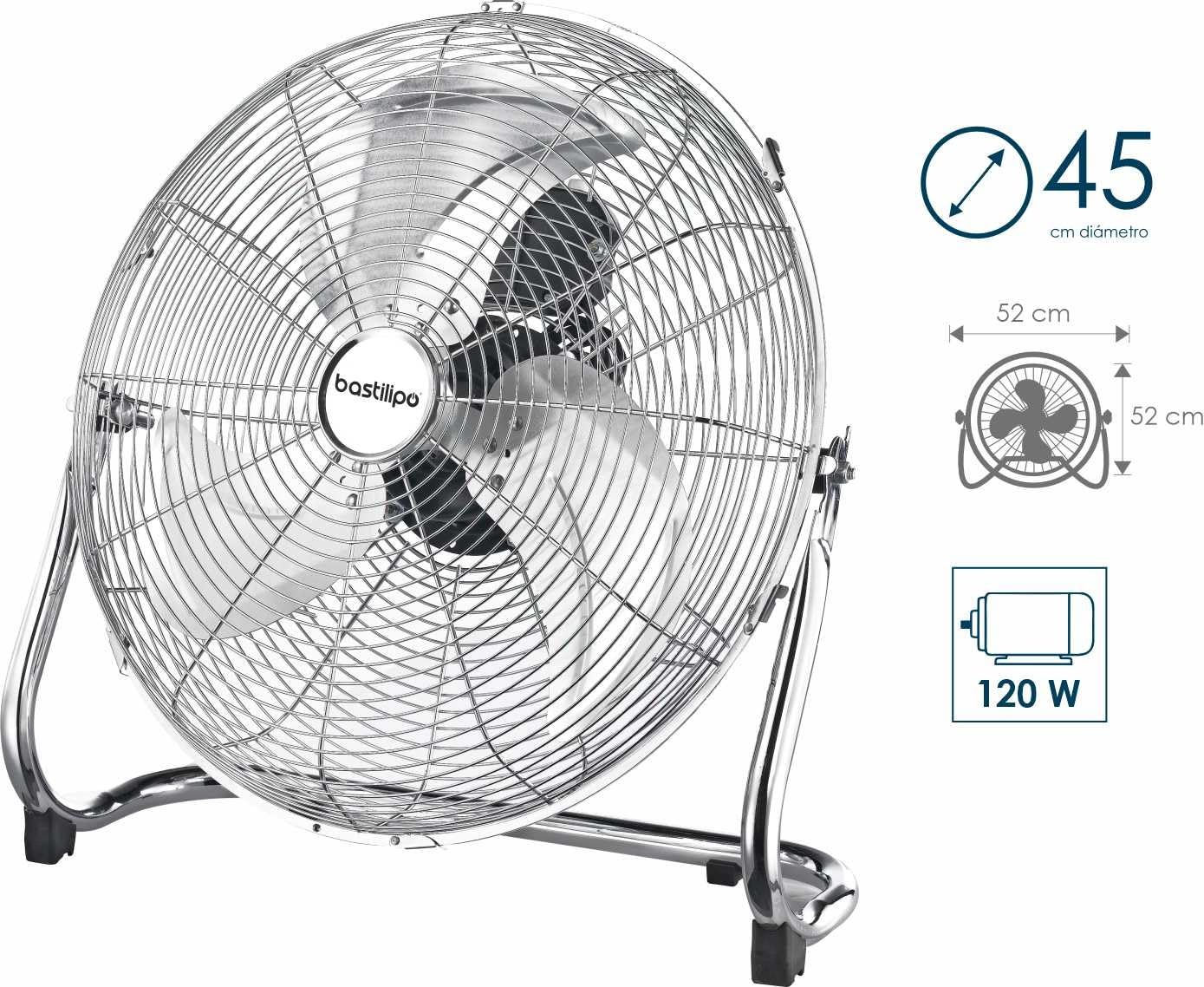 Bastilipo Mediterraneo Circolatore da 45 cm, testa orientabile, 120 W, Cromo, 3 velocità, cromato