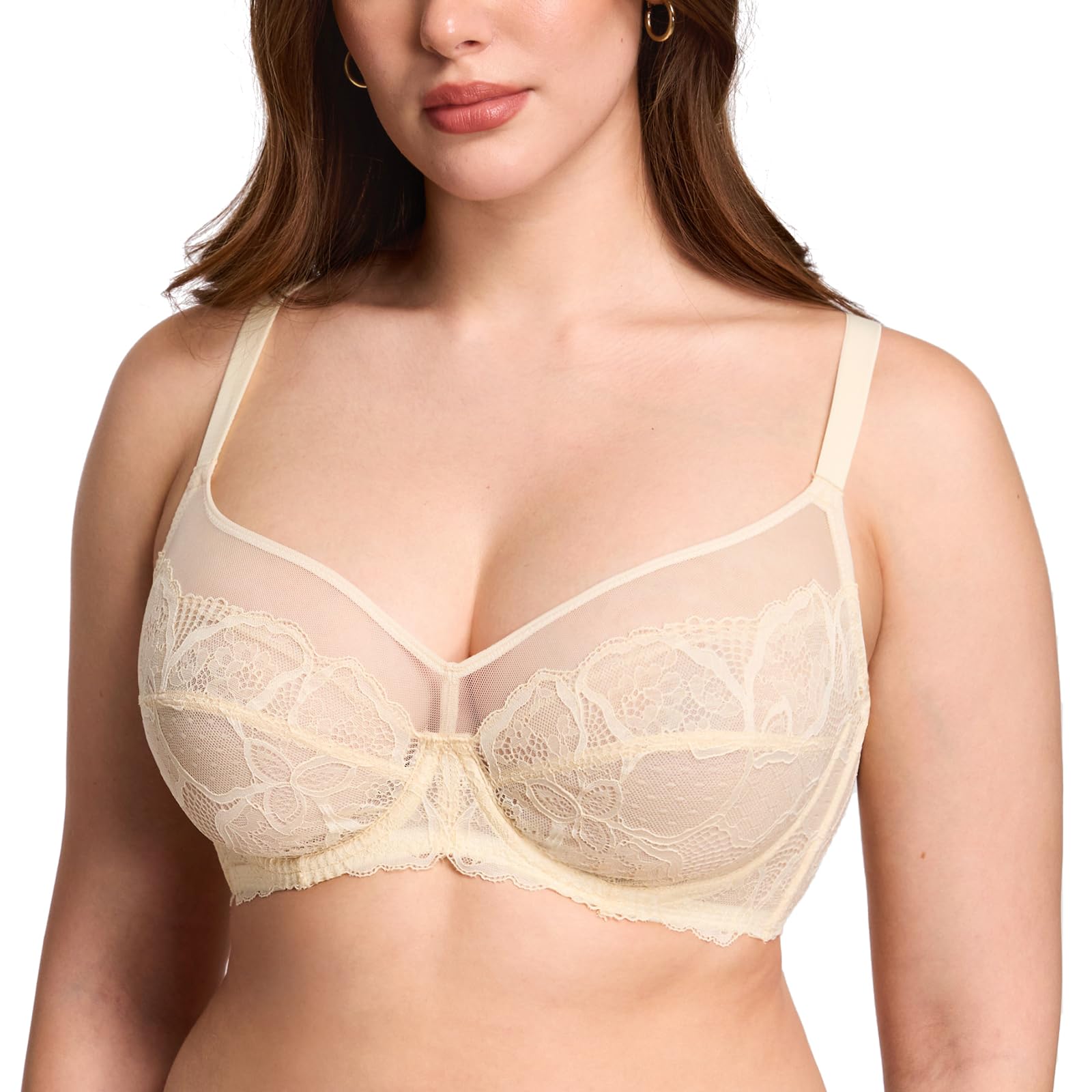 DOBREVA Femme Soutien Gorge Transparent à Armature | Minimiseur, Dentelle, Bralette