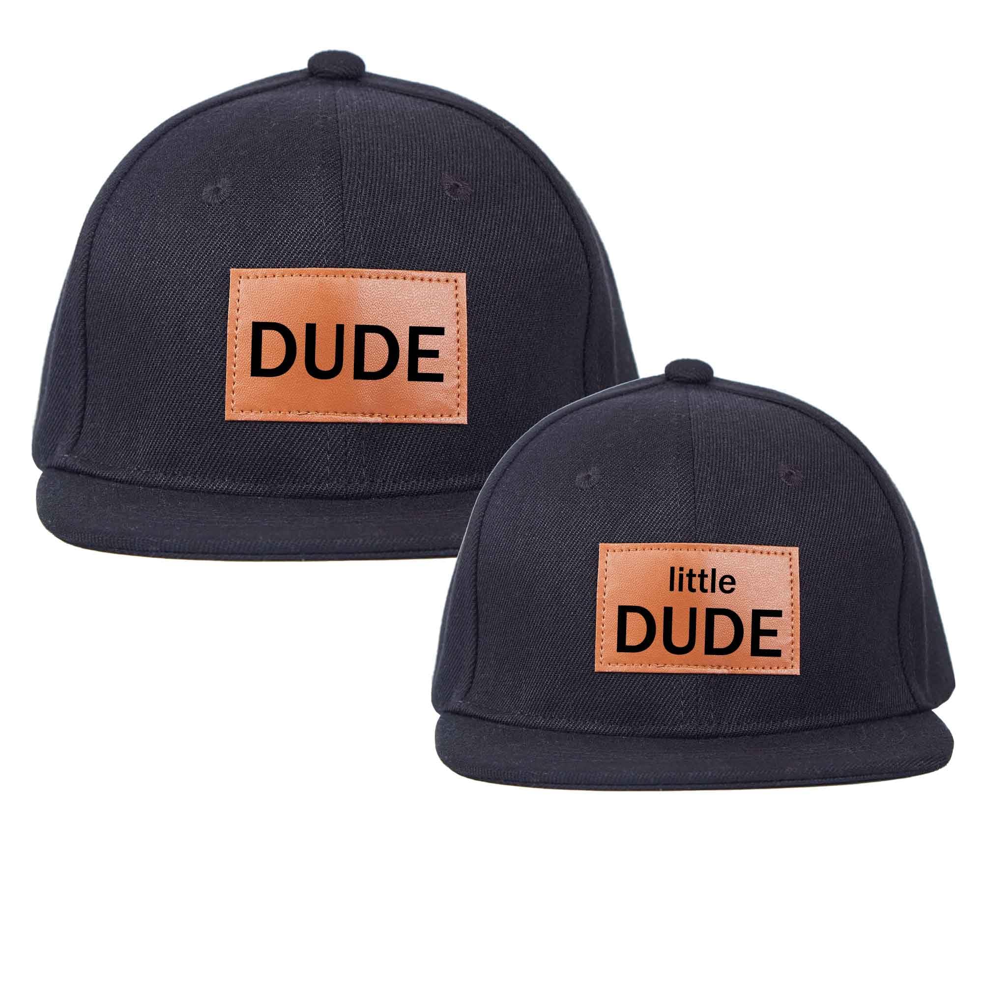 Father Son Matching Hats, Dude, Little Dude Snapback Set Adjustable Toddler Baby Hat Kid Baseball Caps, Gift for Dad Son Black