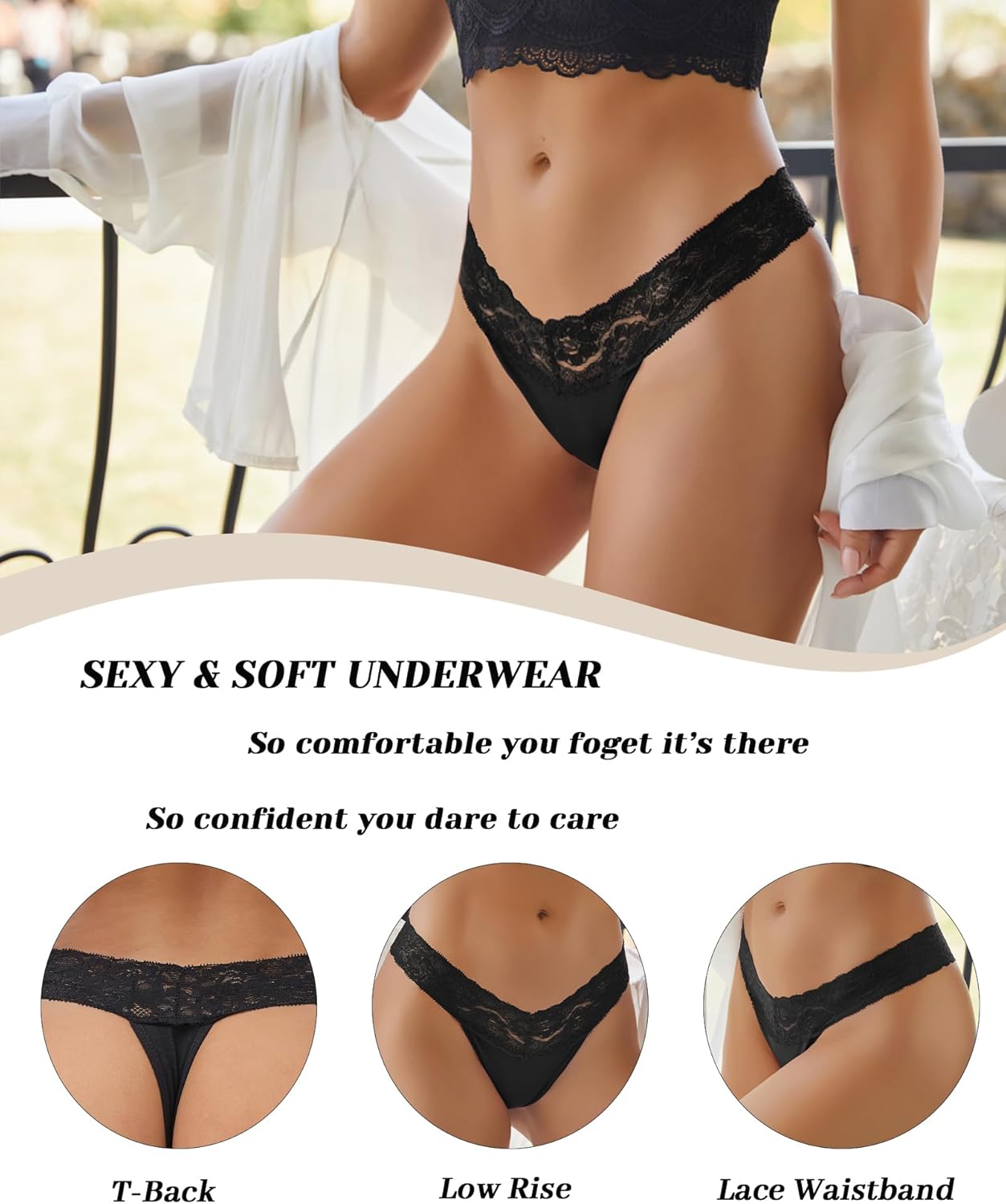 Cotton Lace Thongs for Women Sexy Breathable Womens Underwear Low Rise T-Back Soft Stretchy Ladies Panties - Image 3