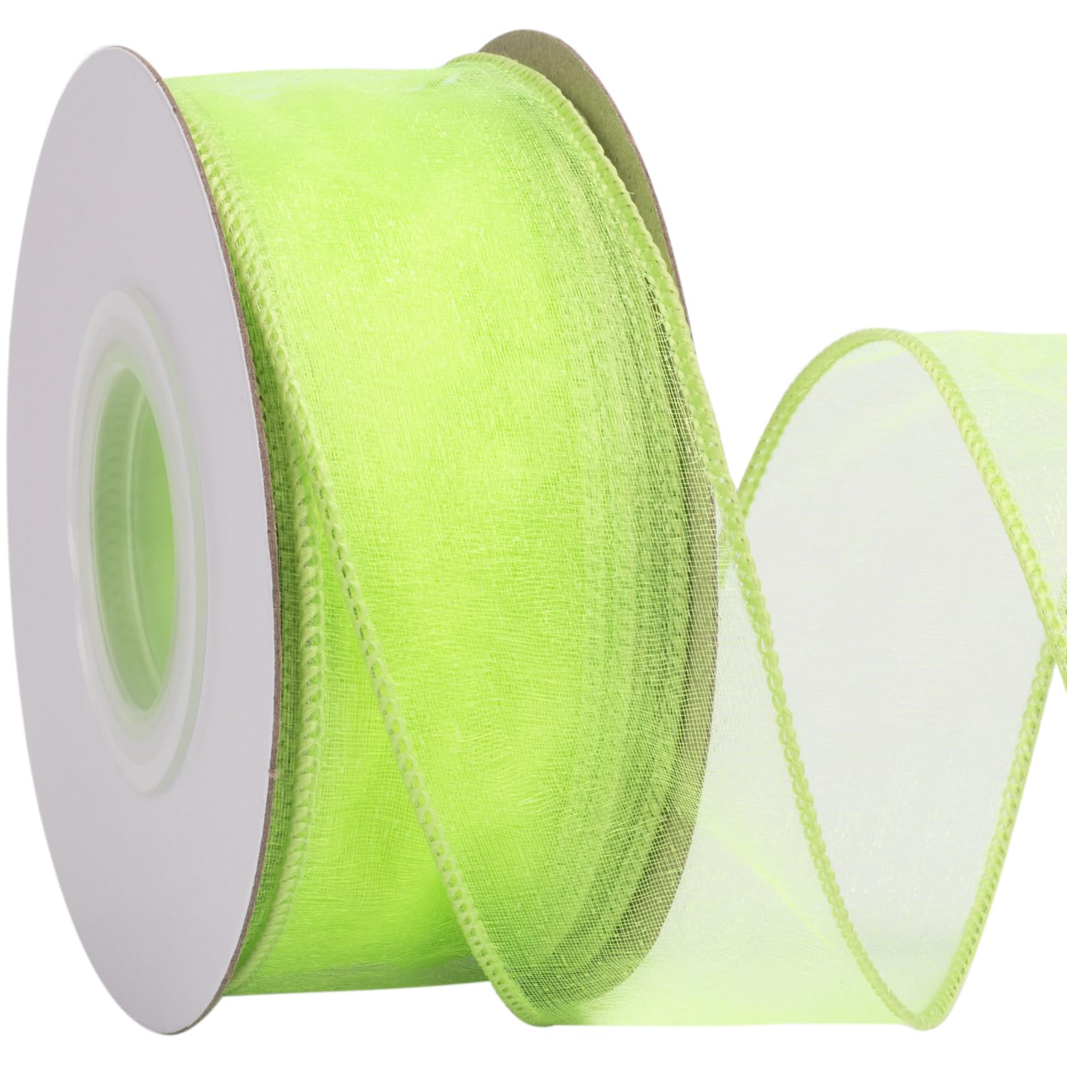 Zofrud 38mm Green Organza Wired Ribbon – 18M Sheer Ribbon with Metallic Edge for Gift Wrapping, Bows, Floral Arrangements, Crafts, and Wedding Decorations