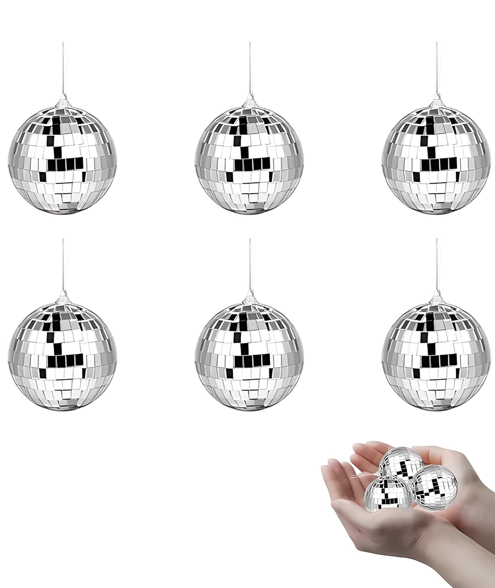 6 Pcs Disco Ball, Mirror Ball Cake Toppers, Disco Ball Decor for Party Venue Lighting, Disco Balls for Wedding Reception Table Centerpieces, Tree Ornamentation-image-13