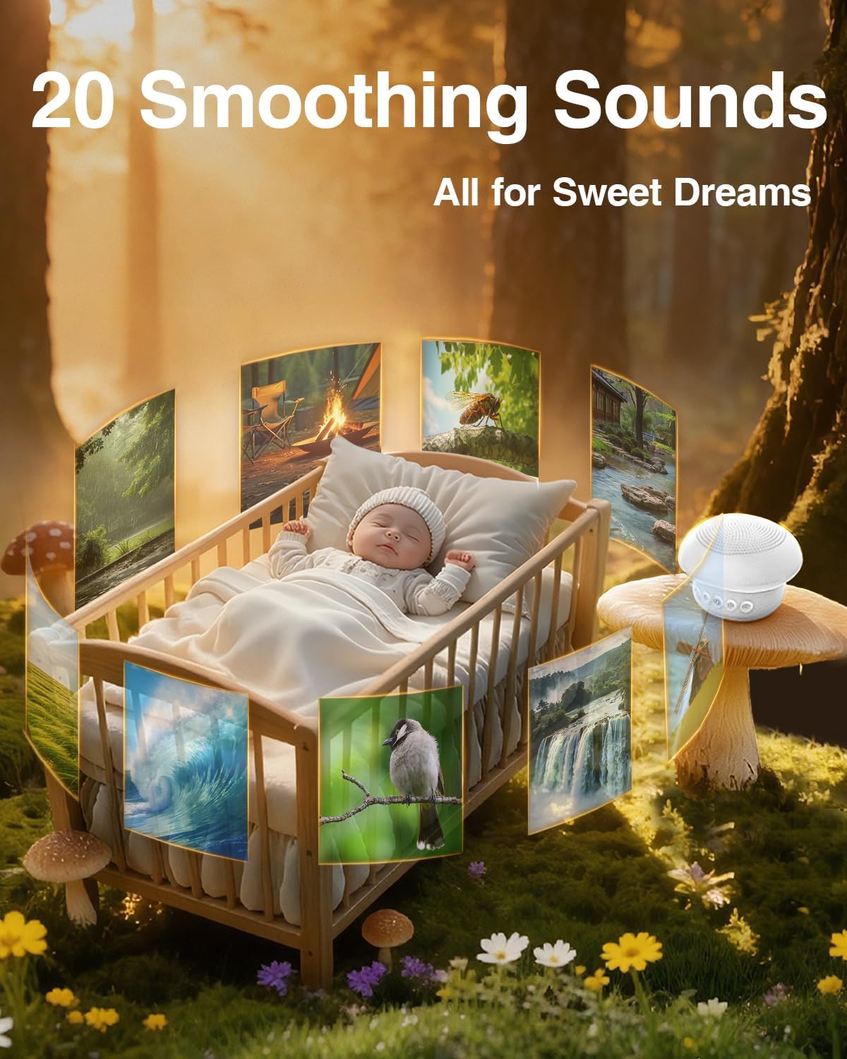 Portable White Noise Sound Machine for Baby Kids Adults, 20 Natural Soothing Sounds, 48H Battery Playback, 30 Volume Levels, 3 Timers, Memory Function & Soft Night Light for Sleep, Home, Travel, Mini - Image 4