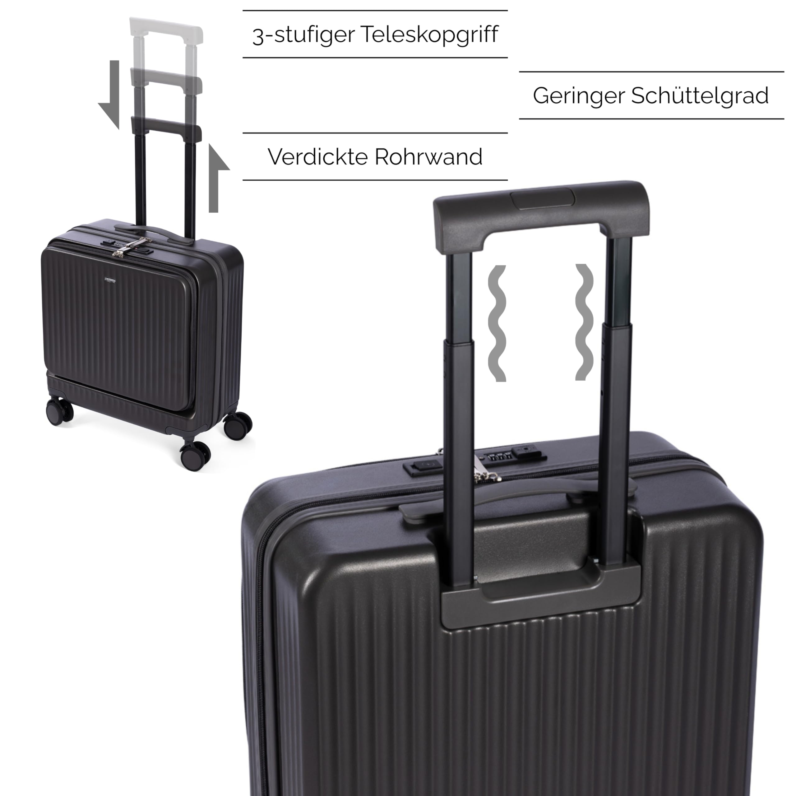 MAX & SONS Premium Business Trolley Kabinengepäck Leicht Rollen Koffer mit Laptopfach Handgepäck Reise Trolley für Geschäftsreisen